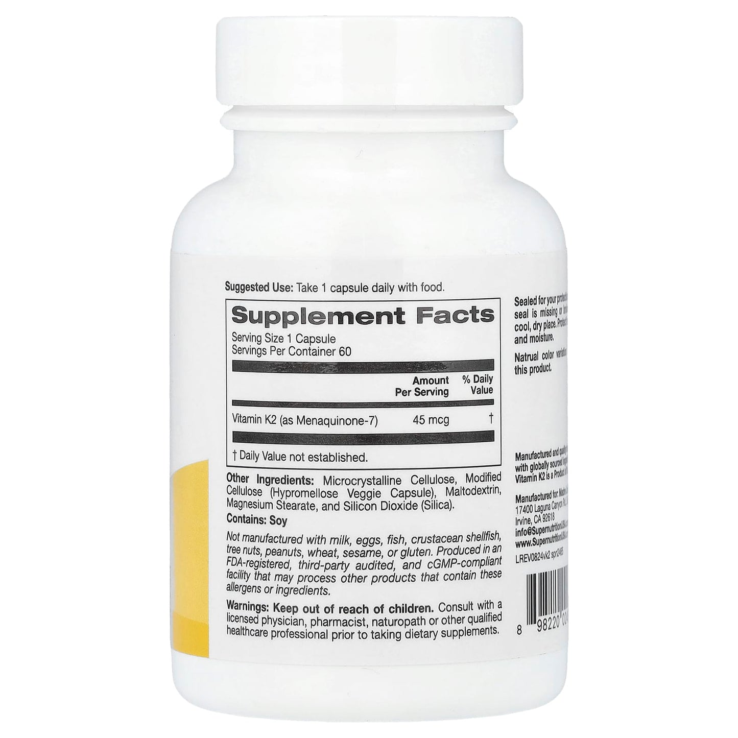 Vitamin K2 Supplement for Bone Health - 45 mg, 60 Veggie Capsules - Image 2