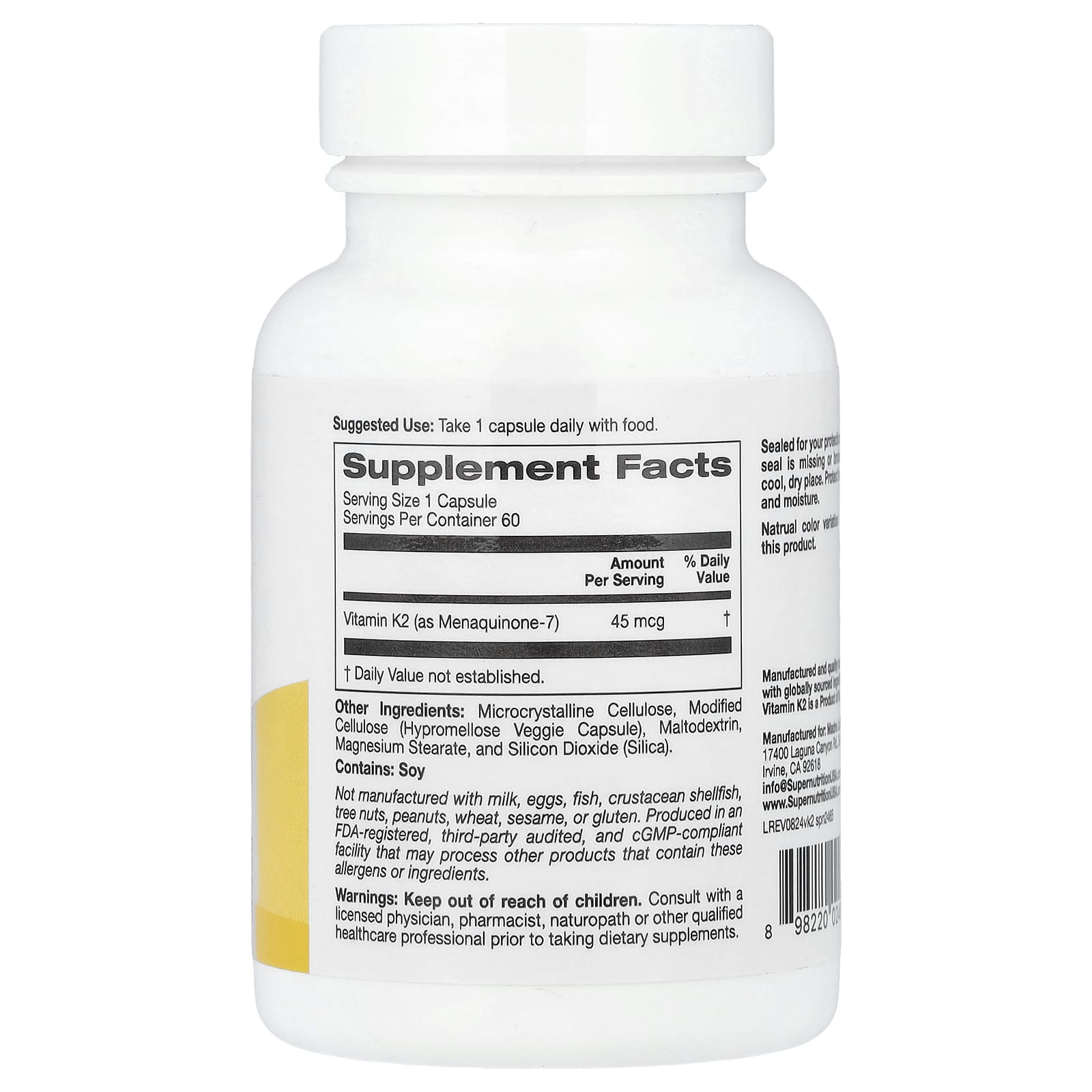 Vitamin K2 Supplement for Bone Health - 45 mg, 60 Veggie Capsules - Image 2