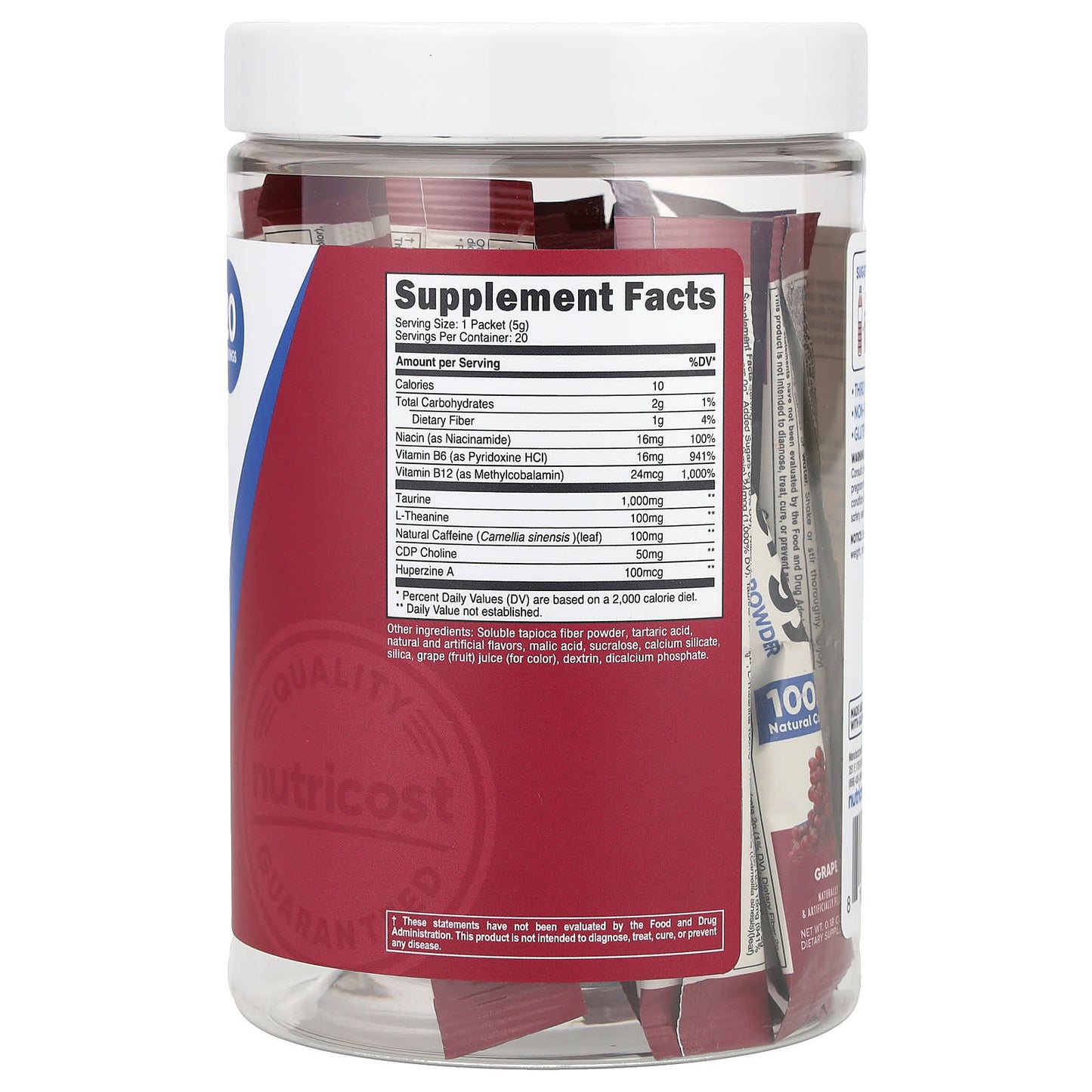 Nutricost, Energy, Clean Energy Powder, Grape, 20 Stick Packs, 0.18 oz (5 g) Each