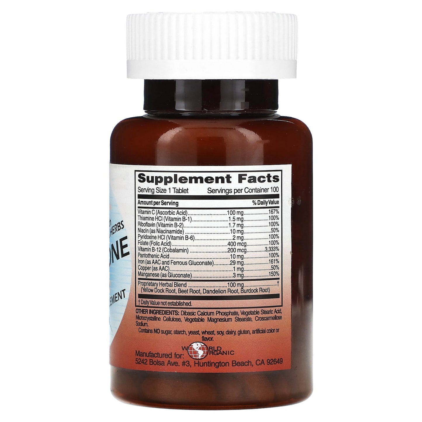World Organic, Ferro-Tone Tabs, 100 Tablets - Image 2