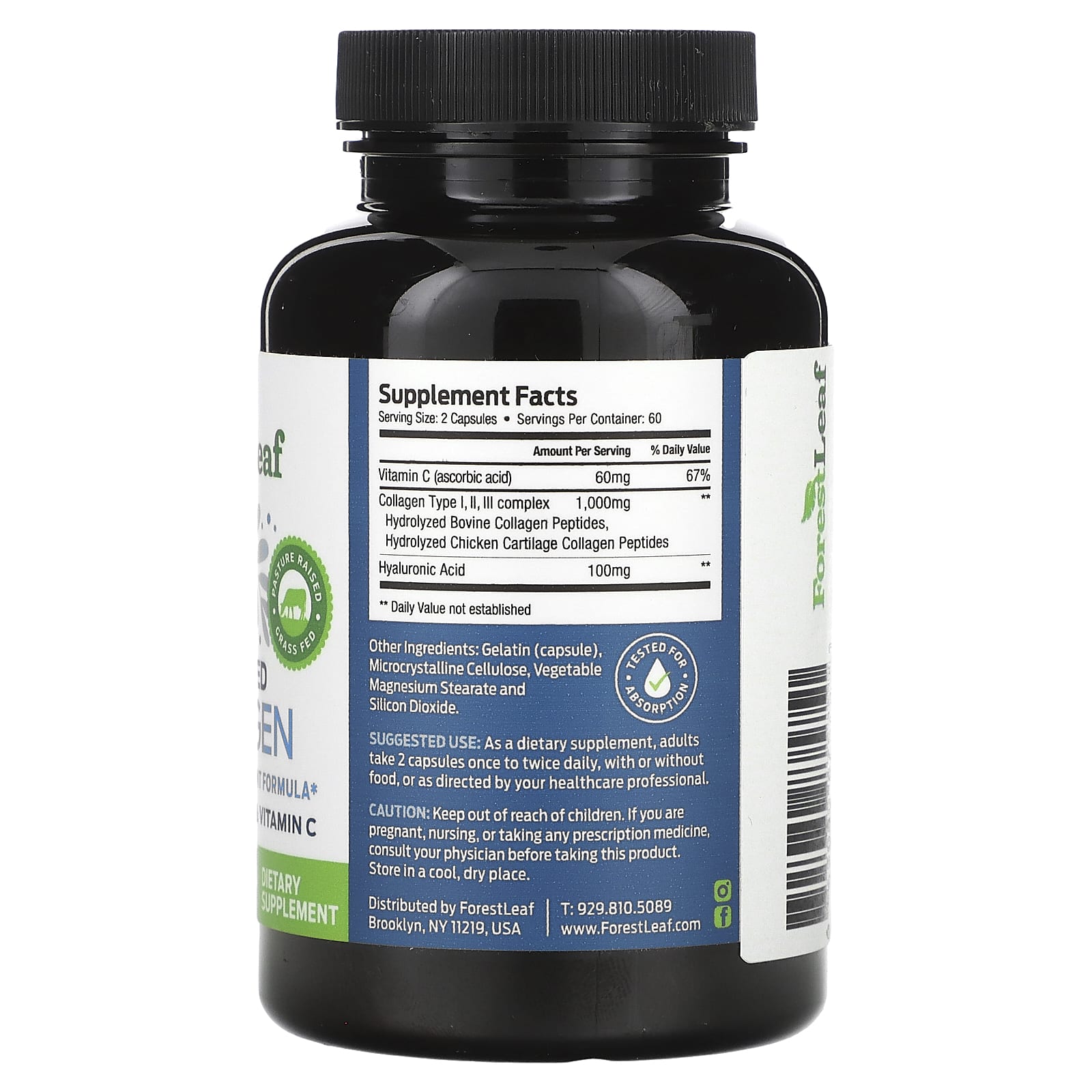 Forest Leaf Advanced Collagen Support, 120 Capsules, Natural Hair, Skin & Joint Formula - Image 2