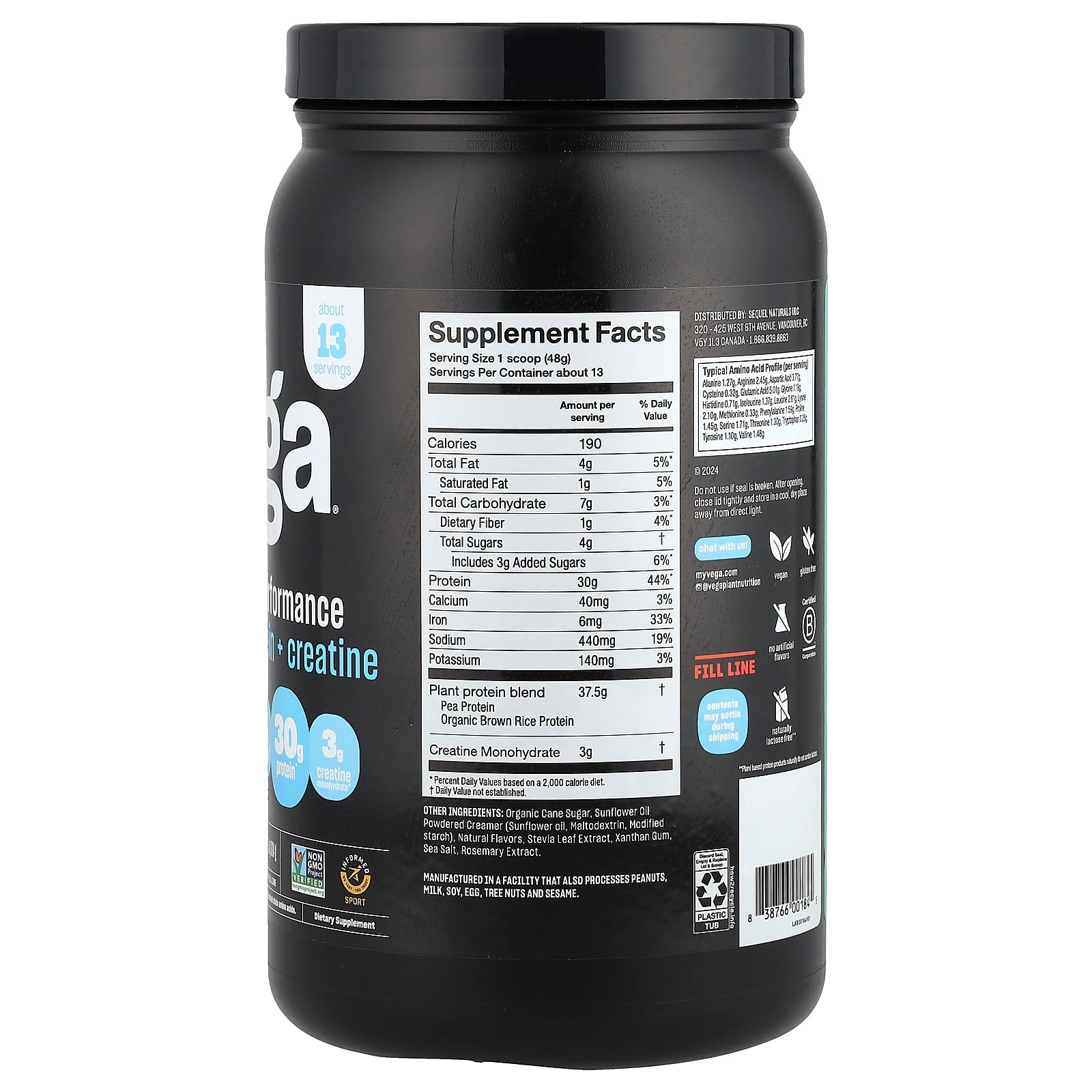 Vega, Plant-Based Performance Protein + Creatine, Creamy Vanilla, 1 lb 6 oz (624 g) - Image 2