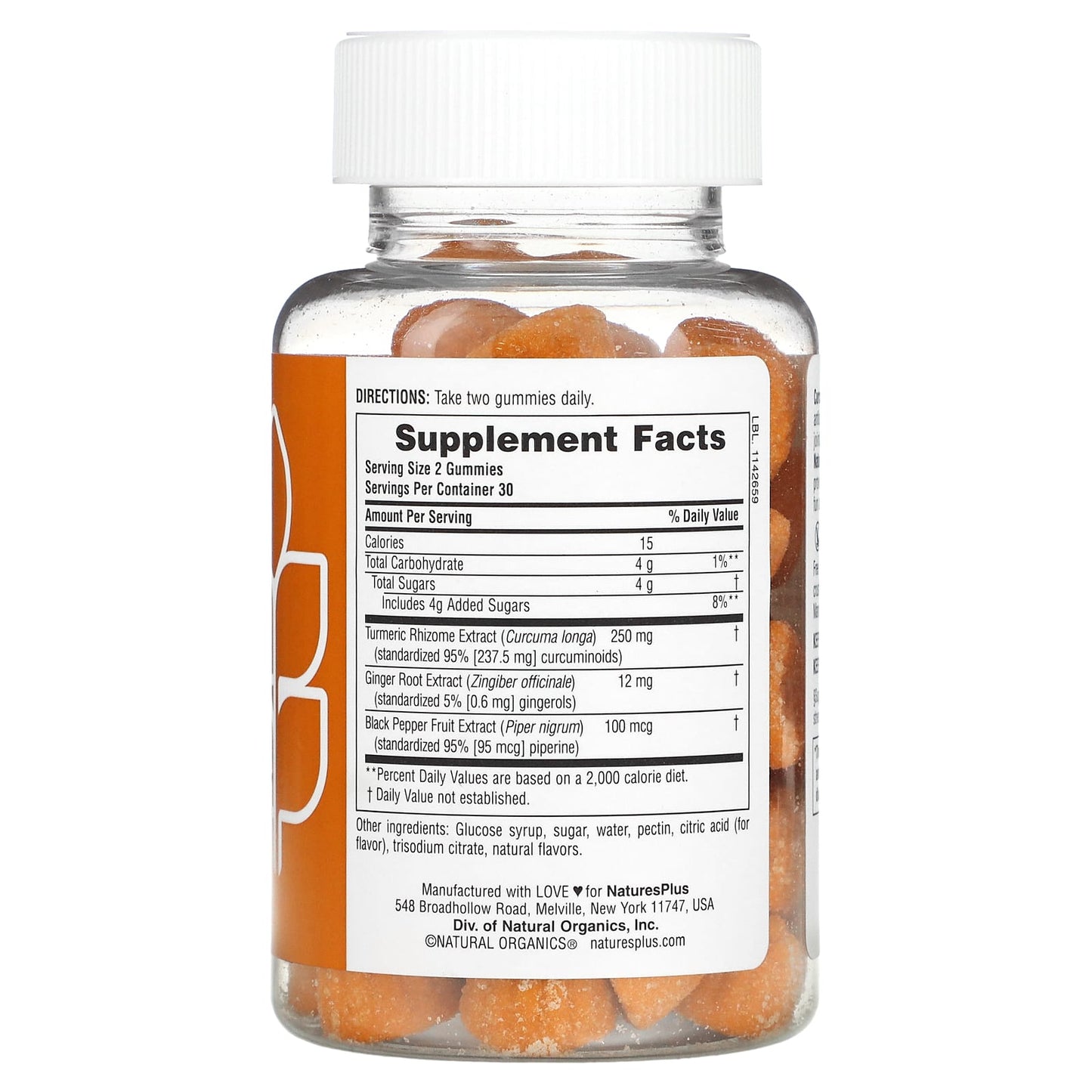 NaturesPlus, Turmeric Curcumin With Ginger & Black Pepper, Peach, 60 Gummies - Image 2
