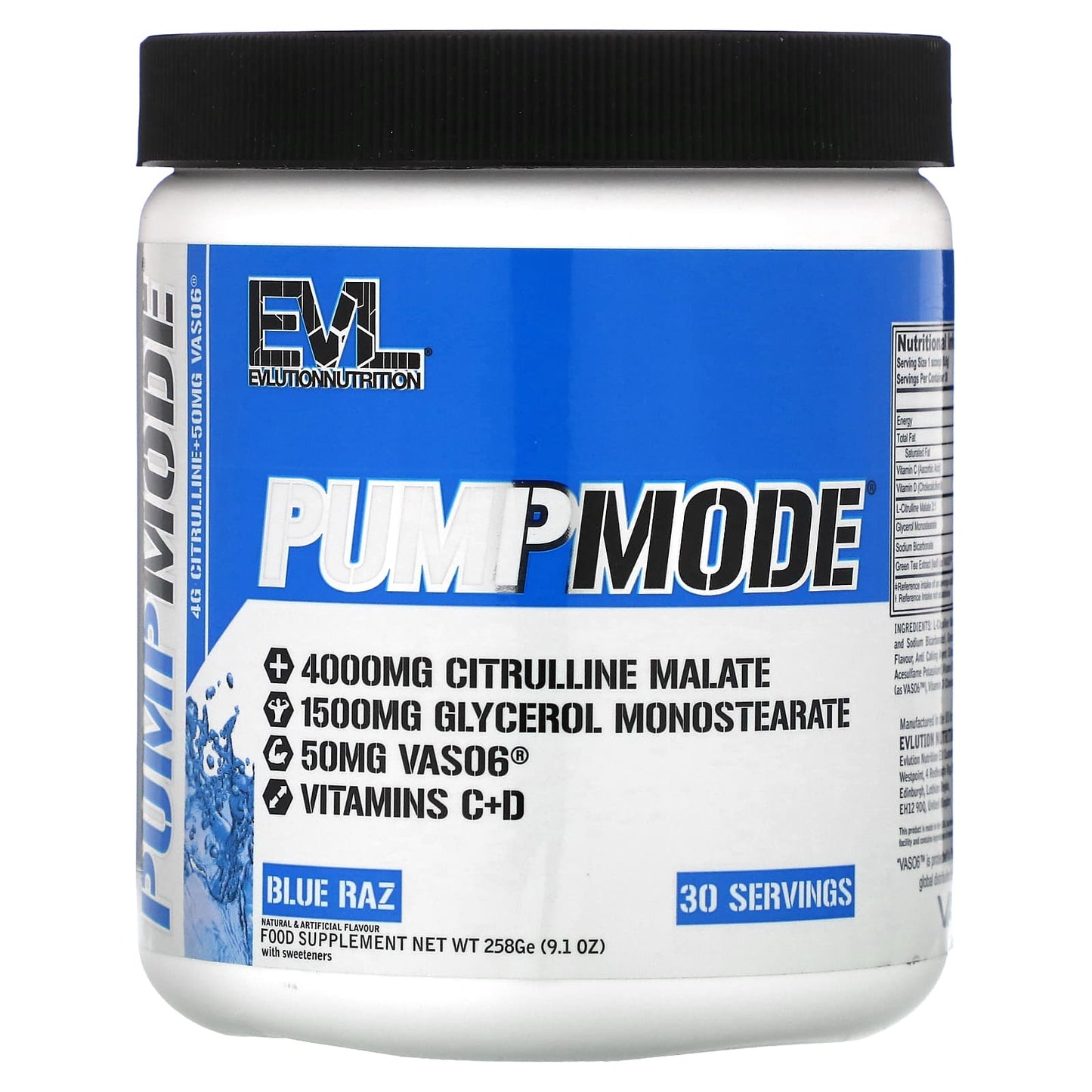 EVLution Nutrition PumpMode Blue Raz Pre-Workout Supplement, 9.1 oz (258 g) - Image 1