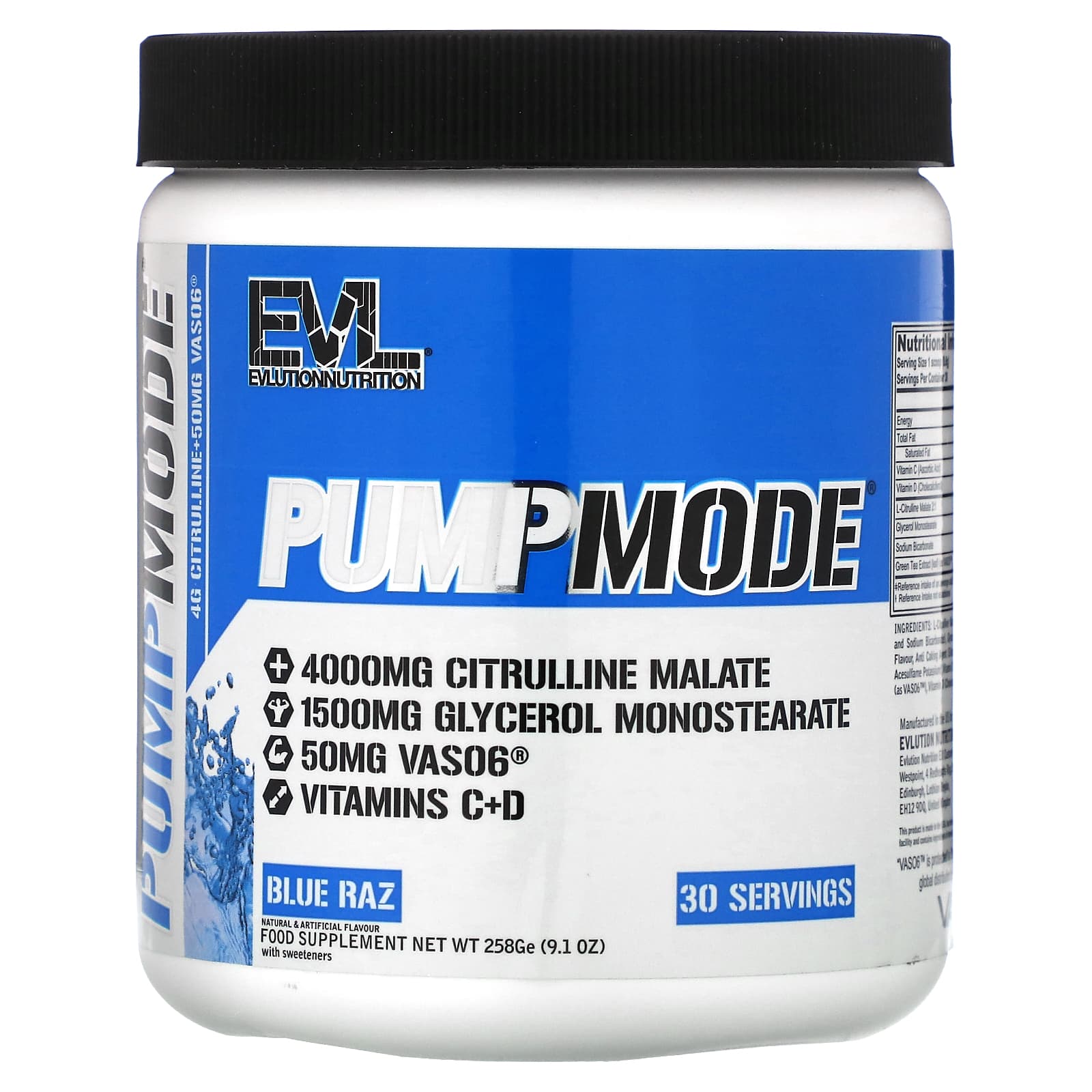 EVLution Nutrition PumpMode Blue Raz Pre-Workout Supplement, 9.1 oz (258 g) - Image 1