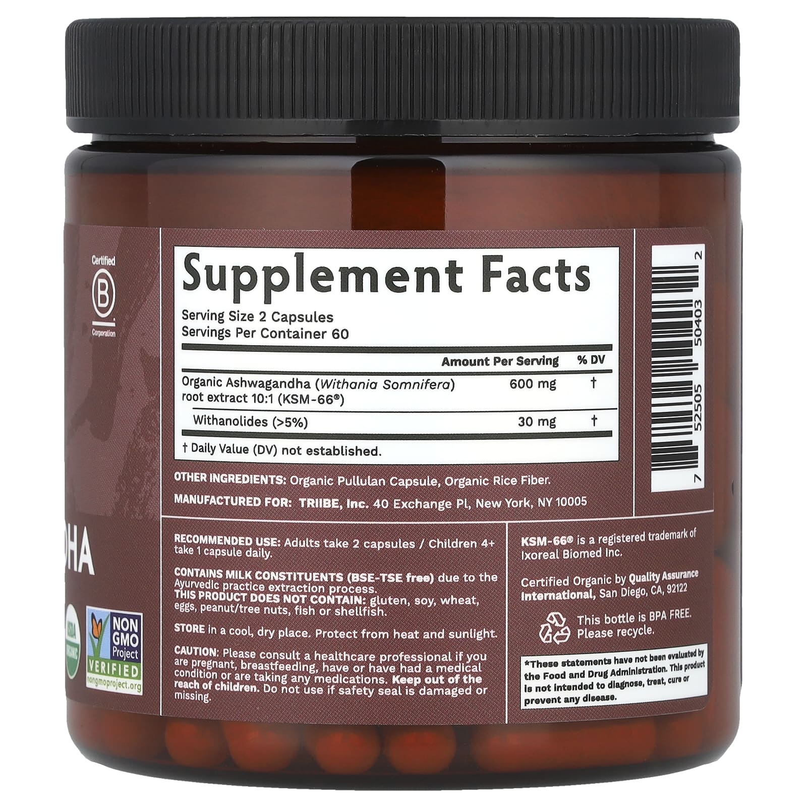 Tribe Organics, Ashwagandha KSM-66®, 120 Capsules (300 mg per Capsule) - Image 2