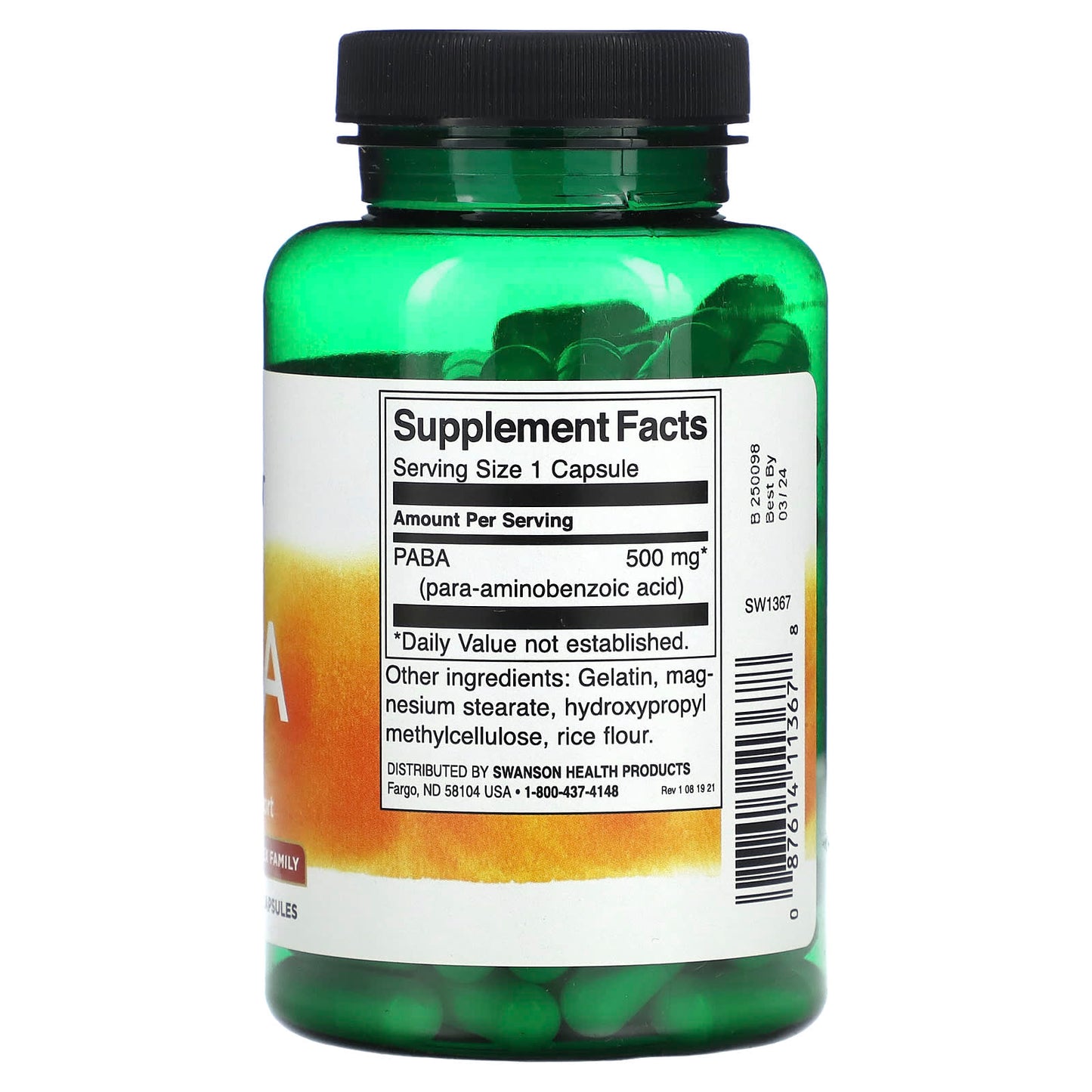 Swanson, PABA, 500 mg, 120 Capsules - Image 2