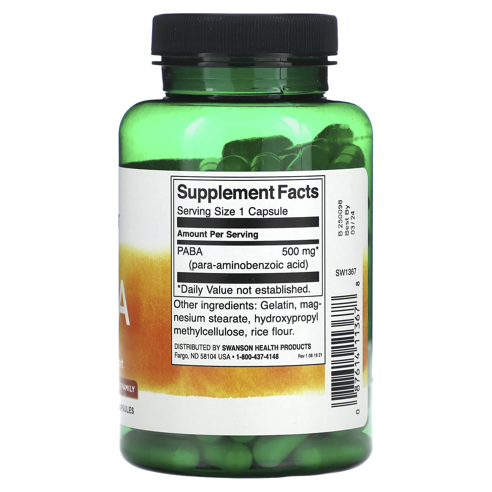 Swanson, PABA, 500 mg, 120 Capsules - Image 2