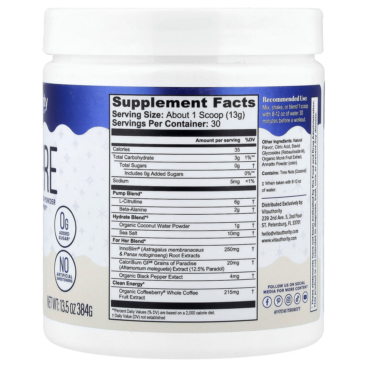 Vitauthority, Active, Vita Pre, Pre-Workout Hydration Powder, Paradise Punch, 13.5 oz (384 g) - Image 2