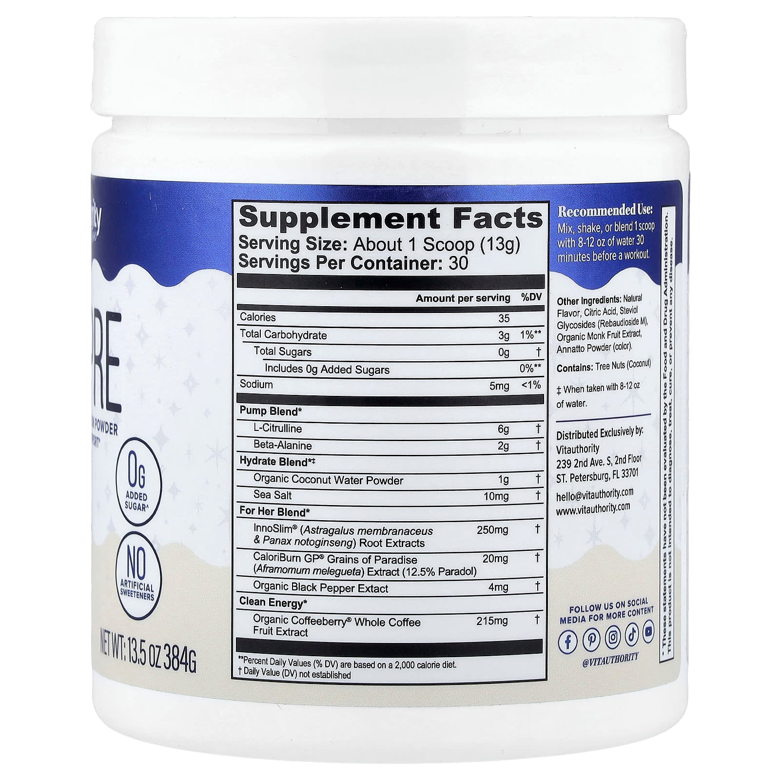 Vitauthority, Active, Vita Pre, Pre-Workout Hydration Powder, Paradise Punch, 13.5 oz (384 g) - Image 2
