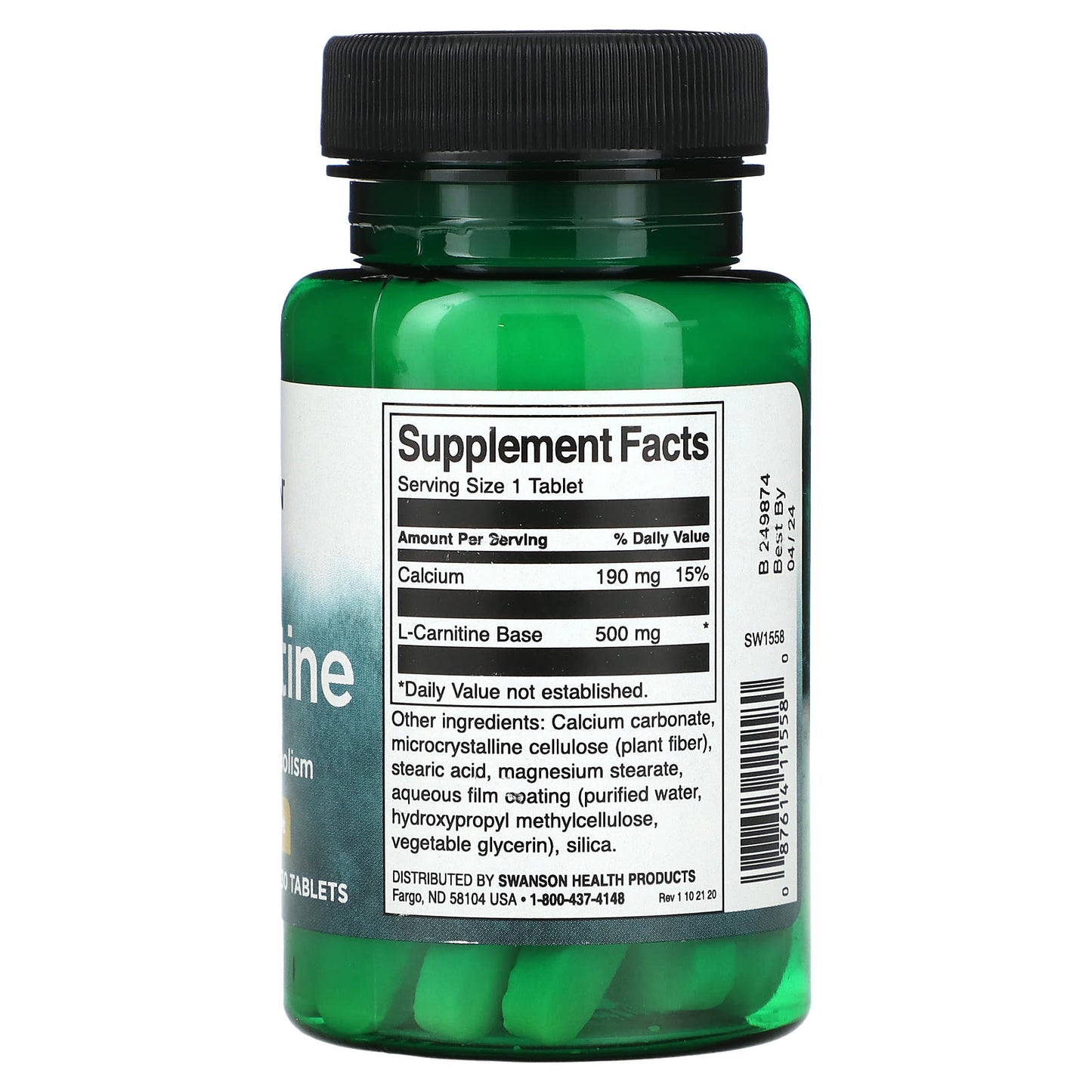 Swanson, L-Carnitine, 500 mg, 30 Tablets - Image 2