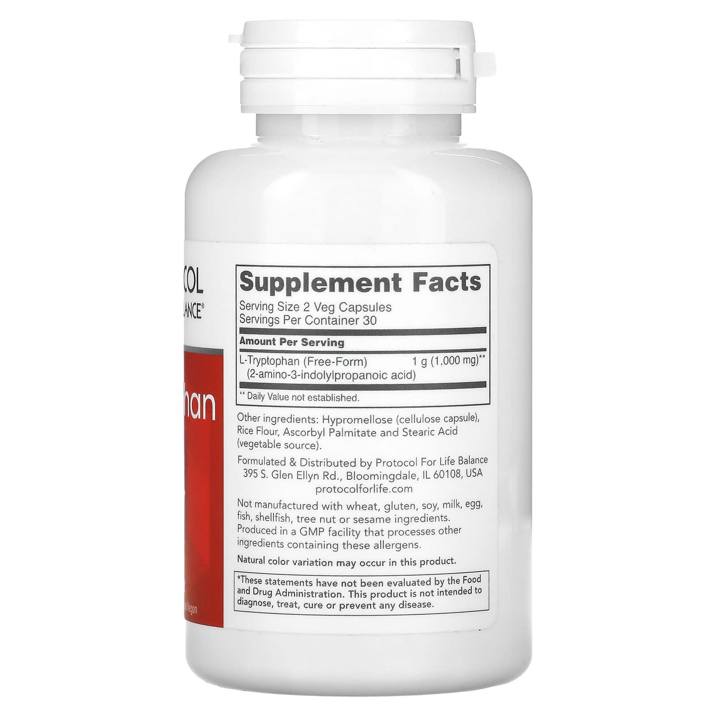 Protocol for Life Balance, L-Tryptophan, 500 mg, 60 Veg Capsules - Image 2