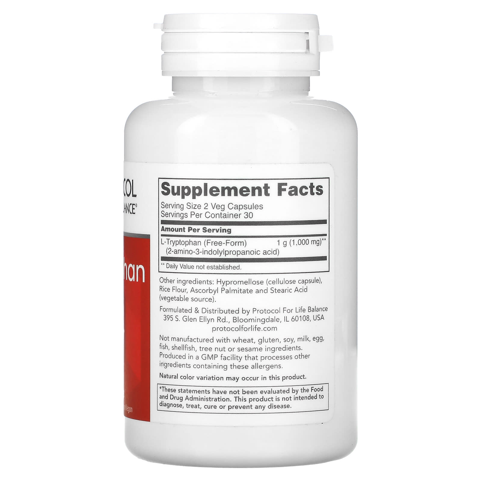 Protocol for Life Balance, L-Tryptophan, 500 mg, 60 Veg Capsules - Image 2