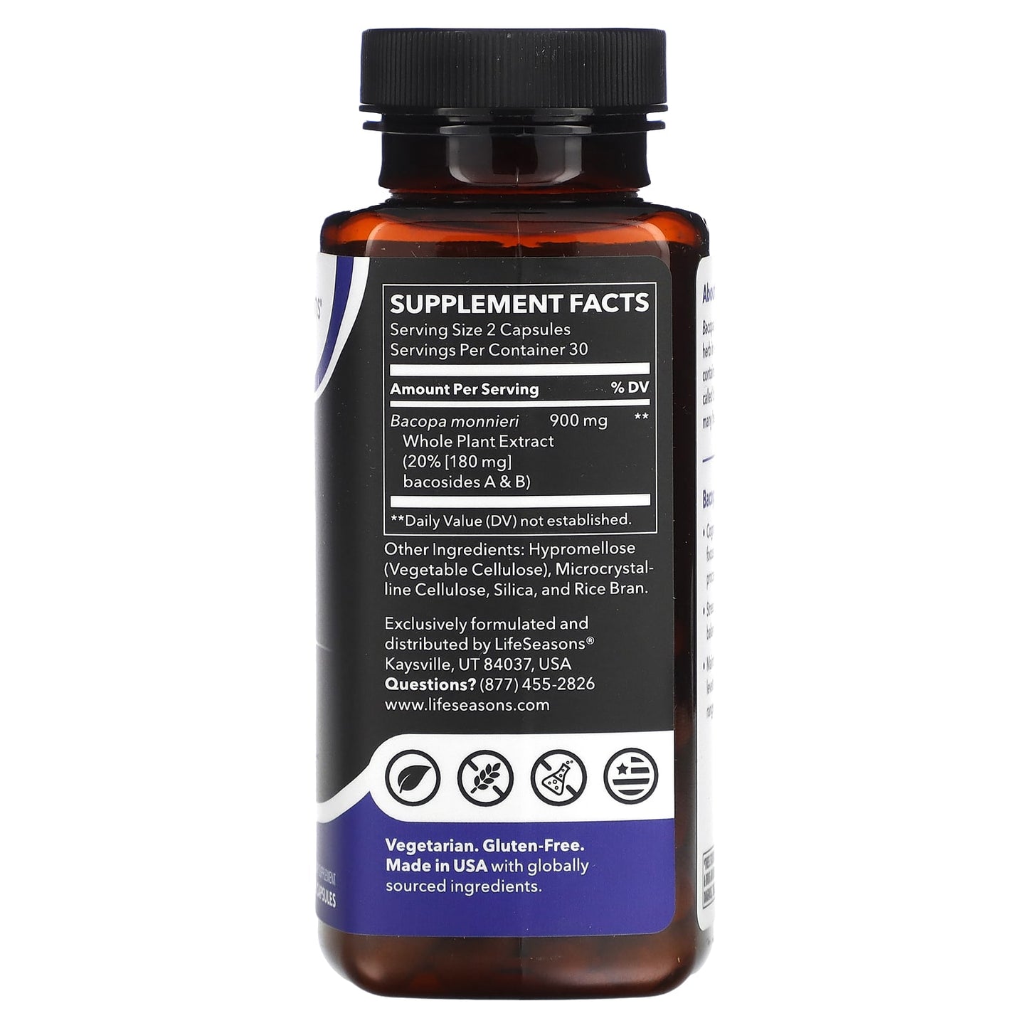LifeSeasons, Bacopa Extract, 60 Veg Capsules (450 mg per Capsule) - Image 2