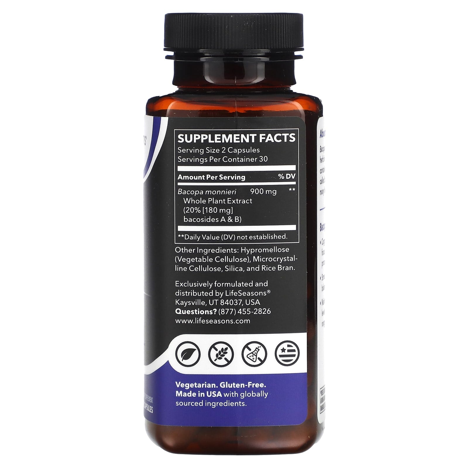 LifeSeasons, Bacopa Extract, 60 Veg Capsules (450 mg per Capsule) - Image 2