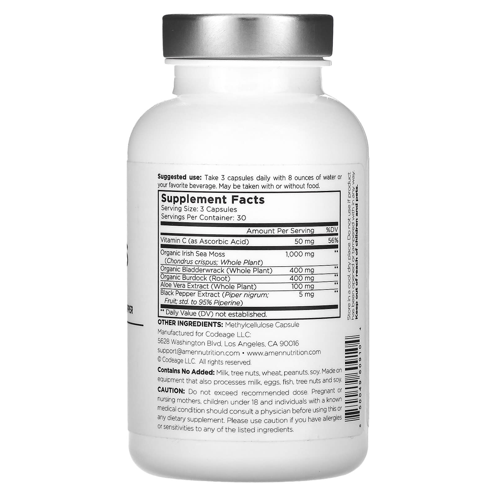 CodeAge Sea Moss Vitamin C & Black Pepper Vegan Capsules, 90 Count - Image 2
