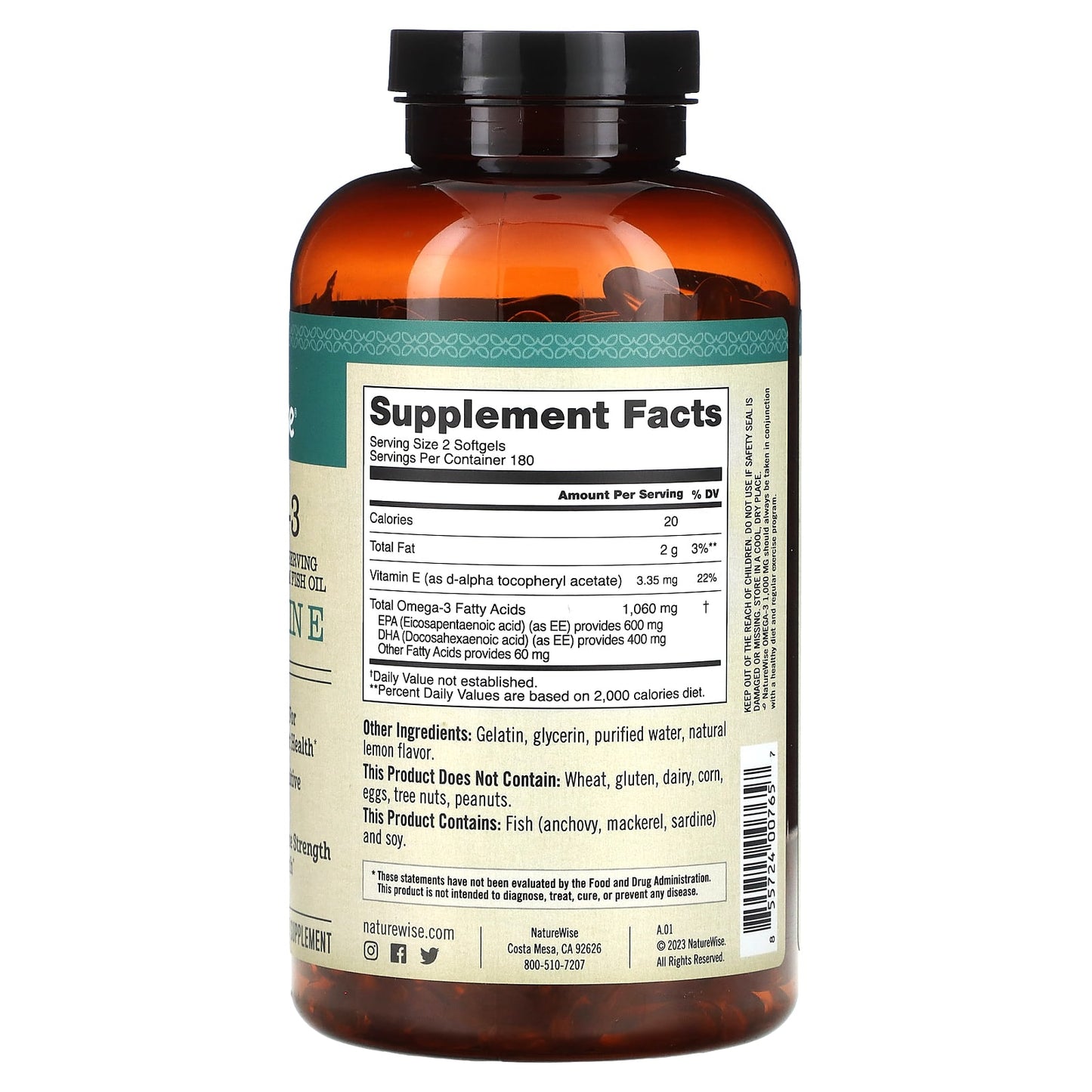 NatureWise, Omega-3 Plus Vitamin E, 360 Softgels - Image 2