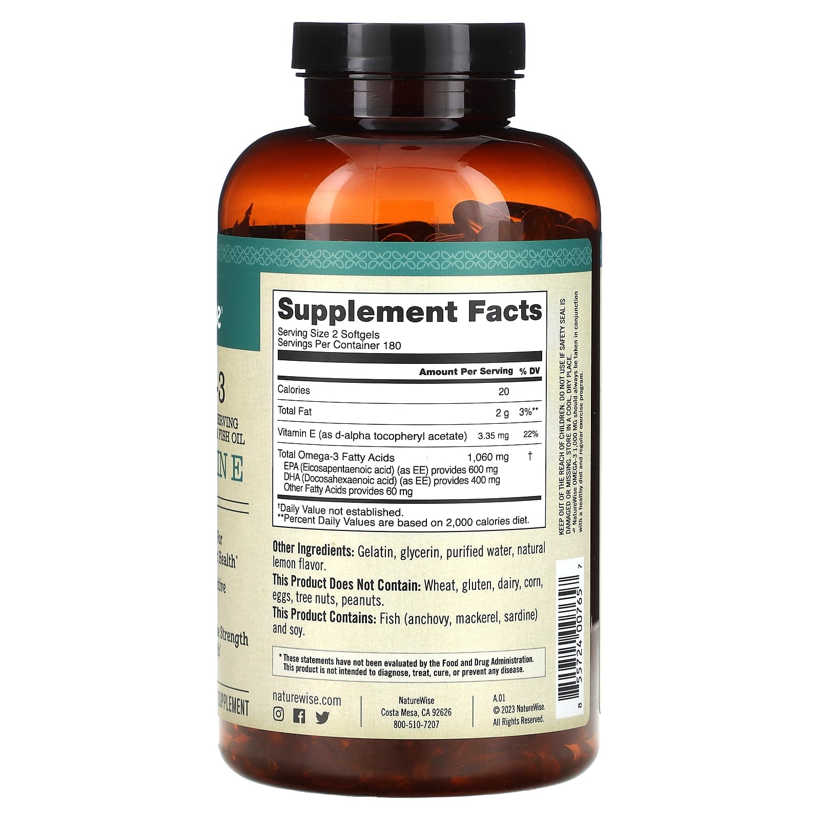 NatureWise, Omega-3 Plus Vitamin E, 360 Softgels - Image 2