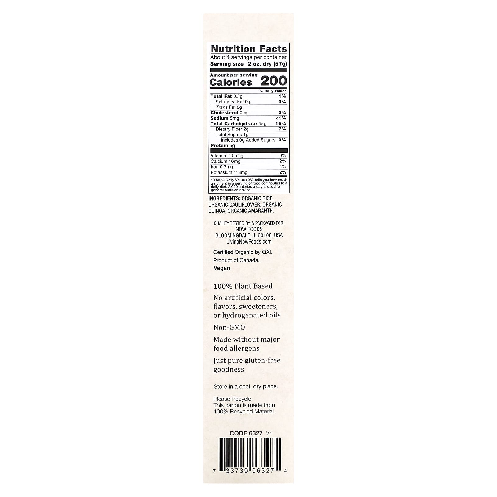 NOW Foods, Organic Multigrain and Cauliflower Rotini, Gluten Free, 8 oz (227 g) - Image 2