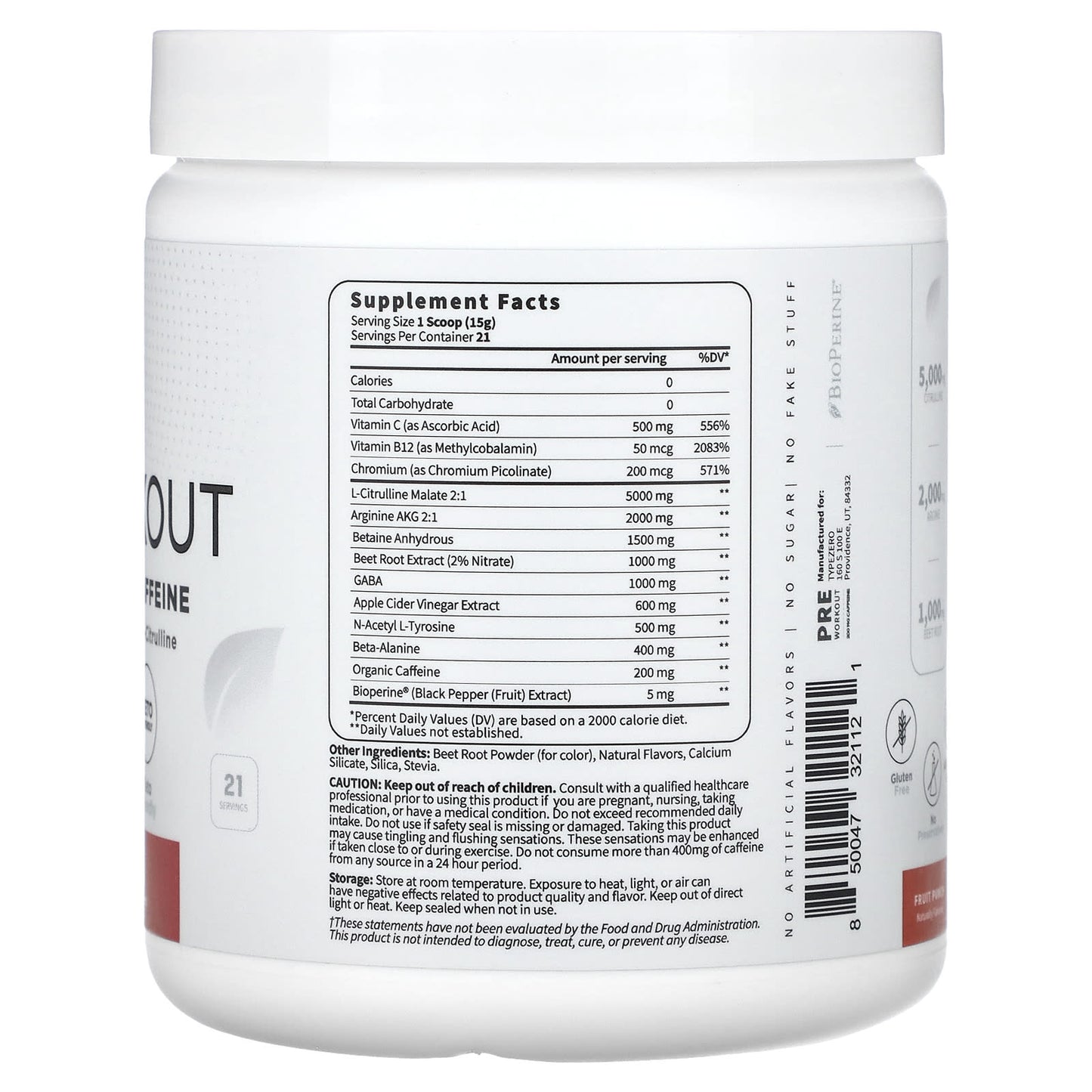 TypeZero, Clean Pre Workout, Fruit Punch, 11.3 oz (319 g) - Image 2