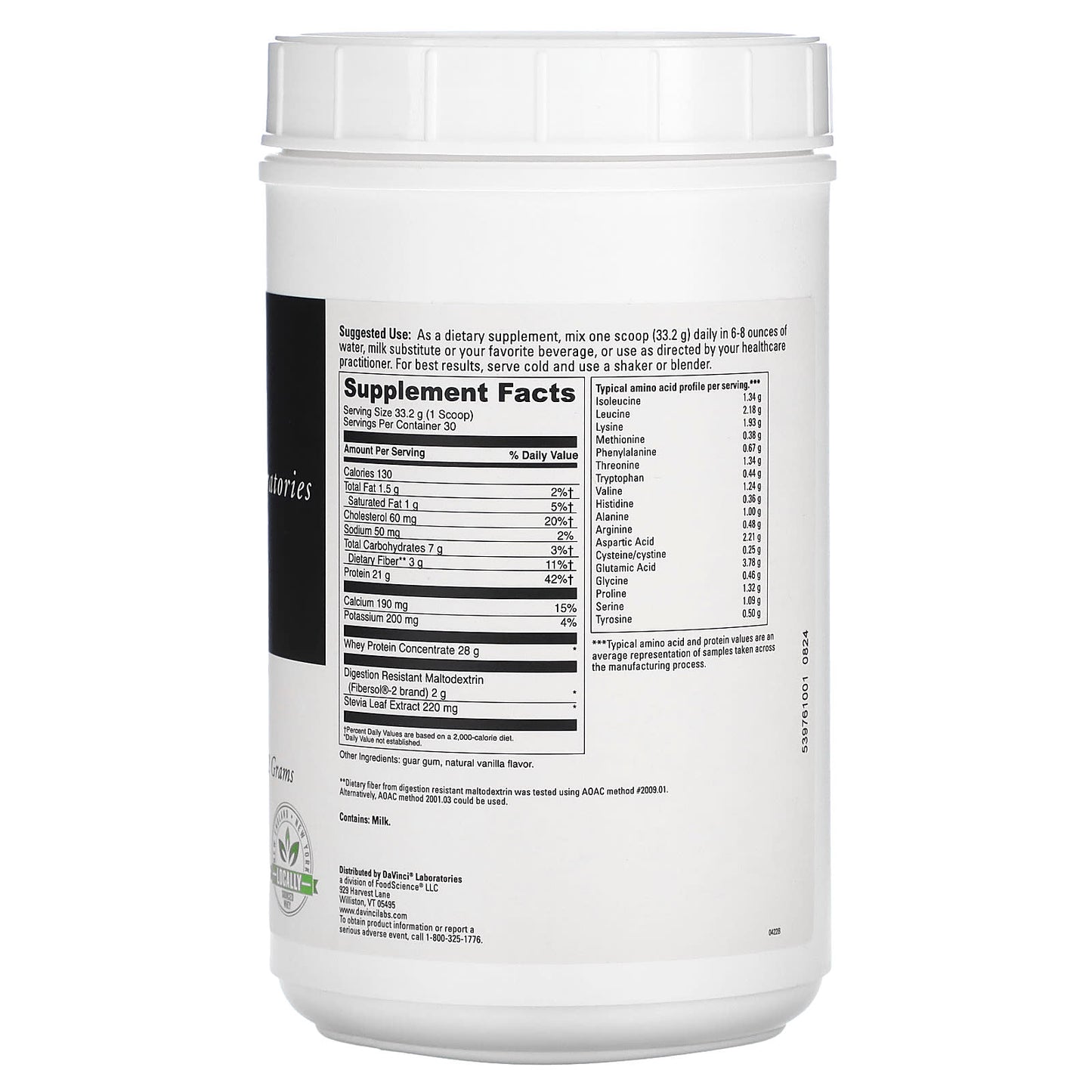 DaVinci Laboratories Right Whey Creamy Vanilla 2.2lbs Protein Supplement - Image 2