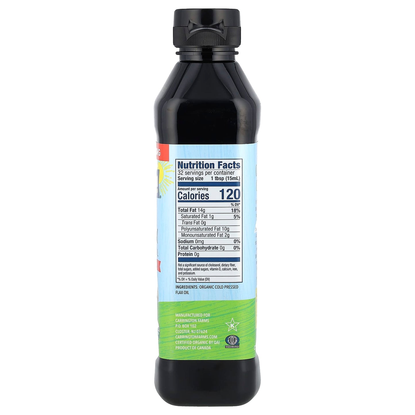 Carrington Farms USDA Organic Flax Cooking Oil for High Heat, 16 fl oz - Image 2
