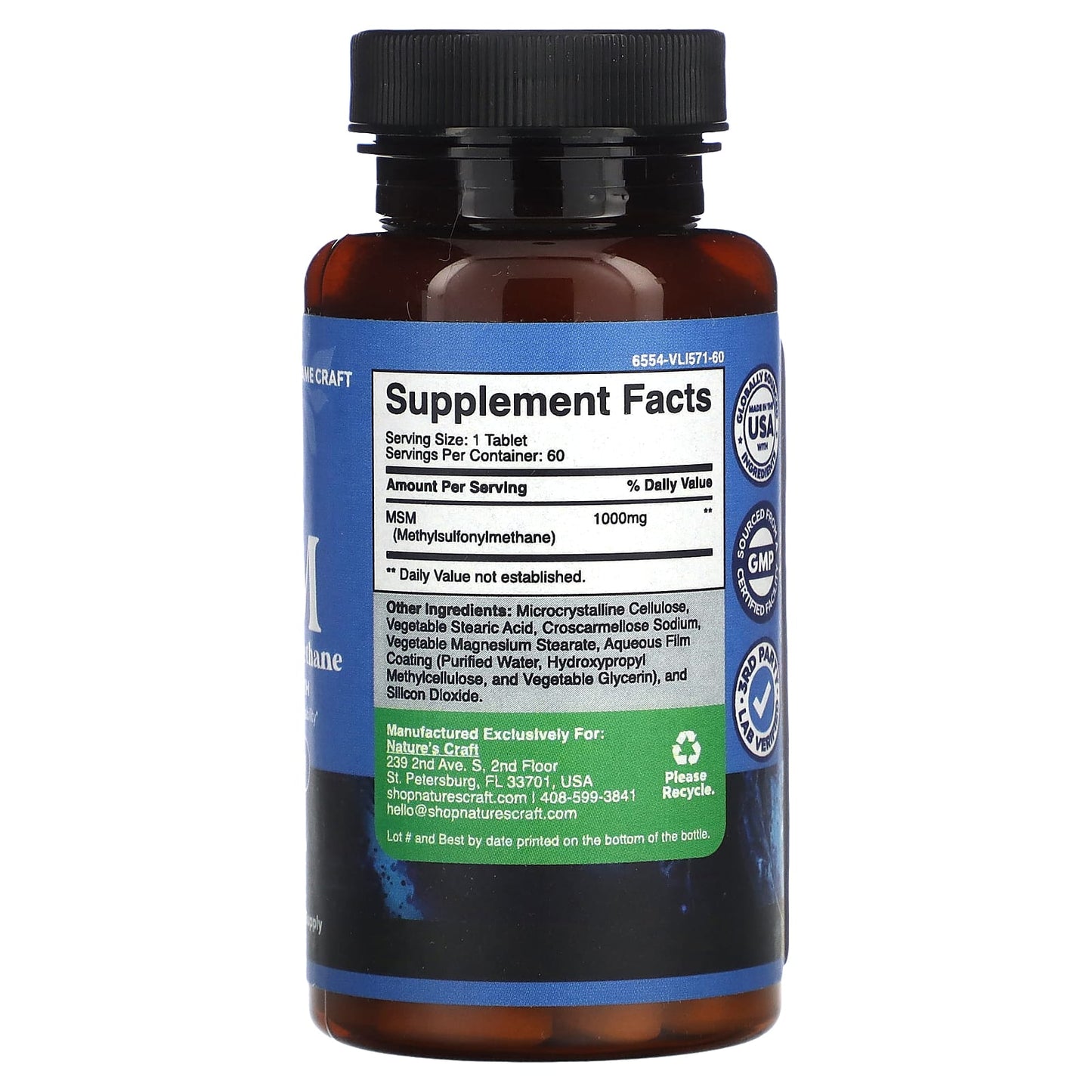 Nature's Craft, MSM, Maximum Strength, 1,000 mg, 60 Tablets - Image 2