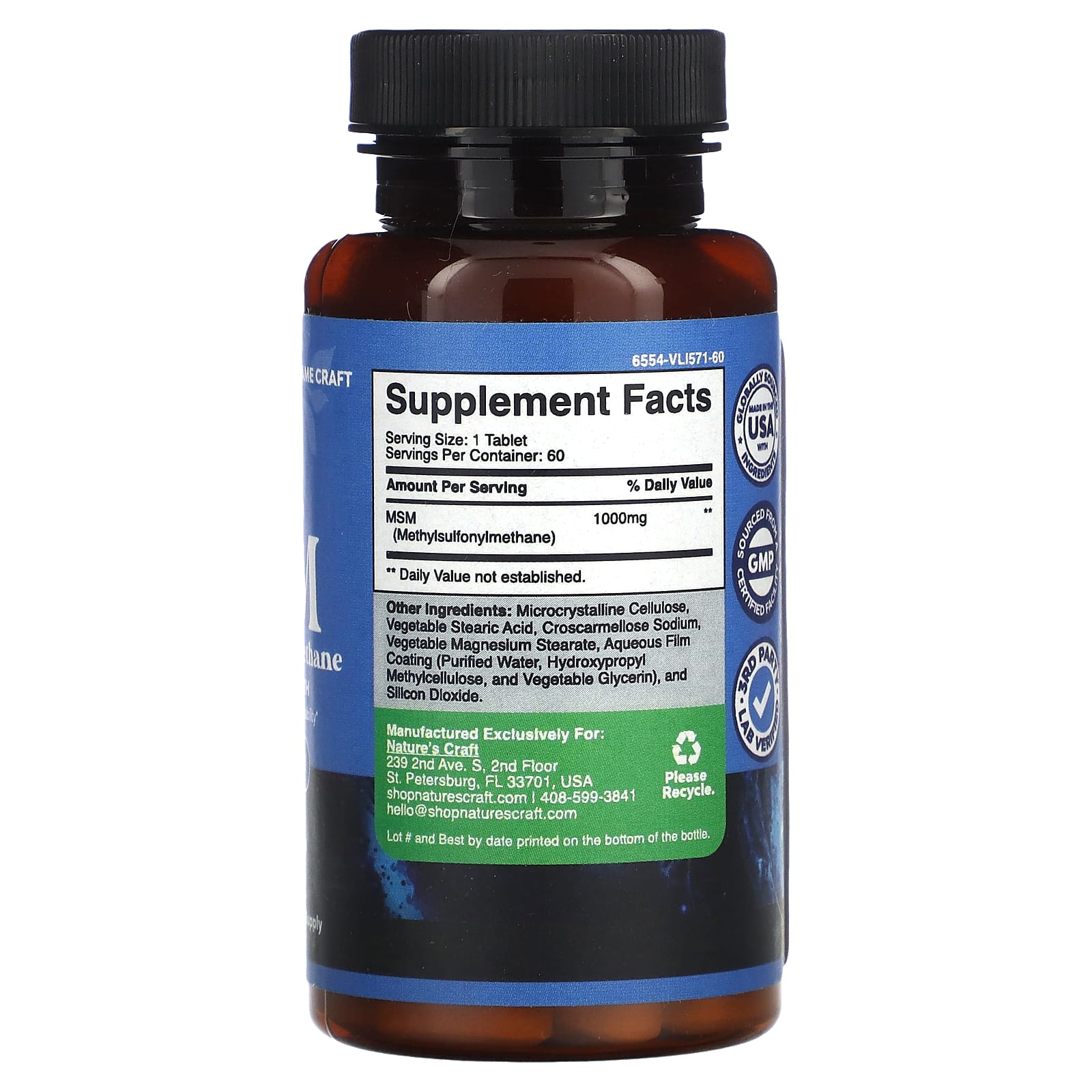 Nature's Craft, MSM, Maximum Strength, 1,000 mg, 60 Tablets - Image 2