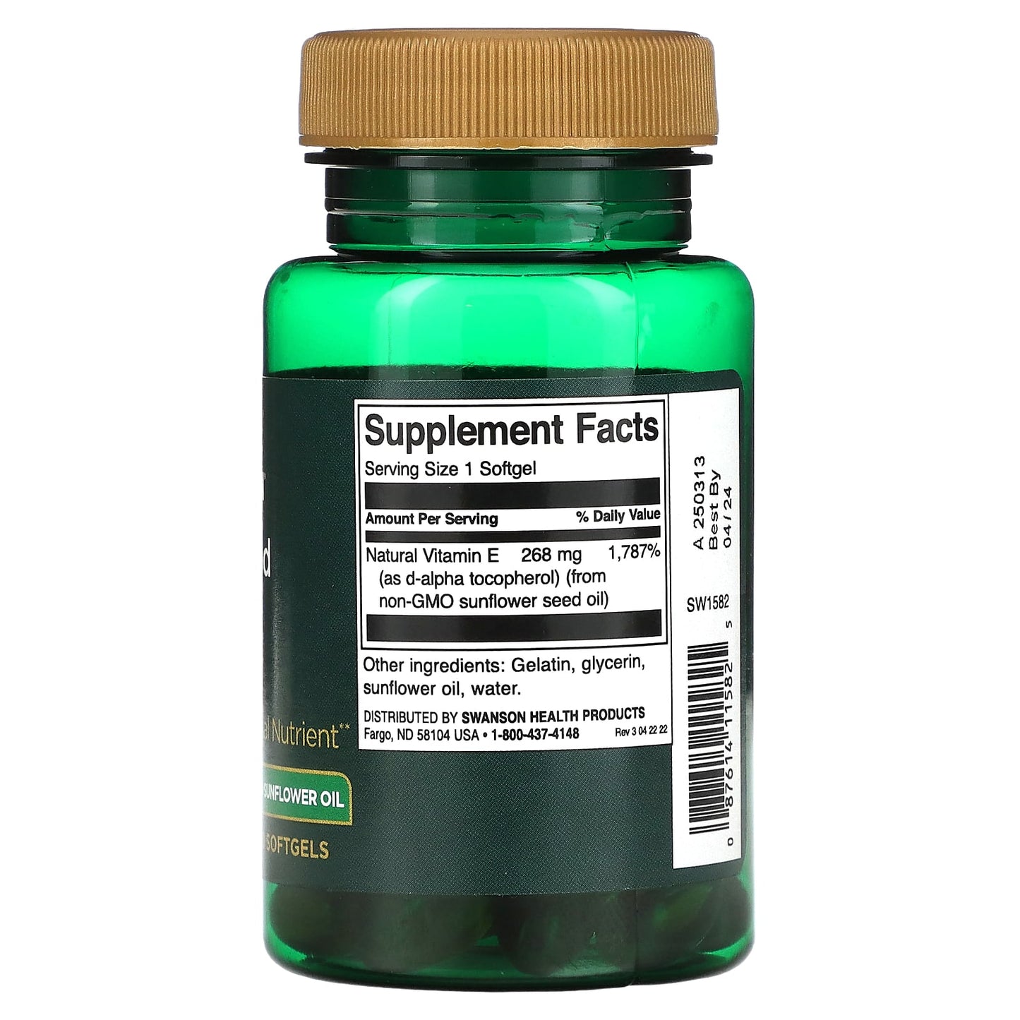 Swanson, Real Food E, 400 IU, 60 Softgels - Image 2