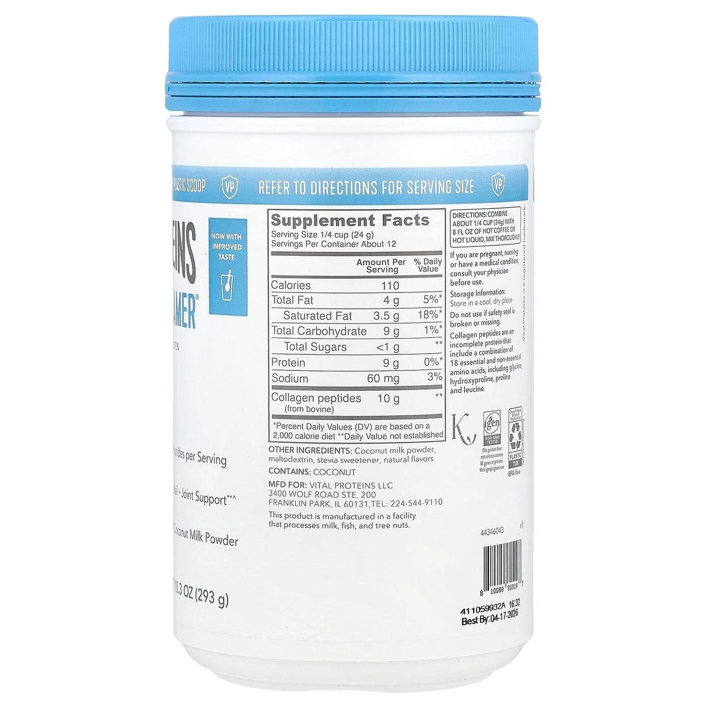 Vital Proteins, Collagen Creamer®, Original, 10.3 oz (293 g) - Image 2