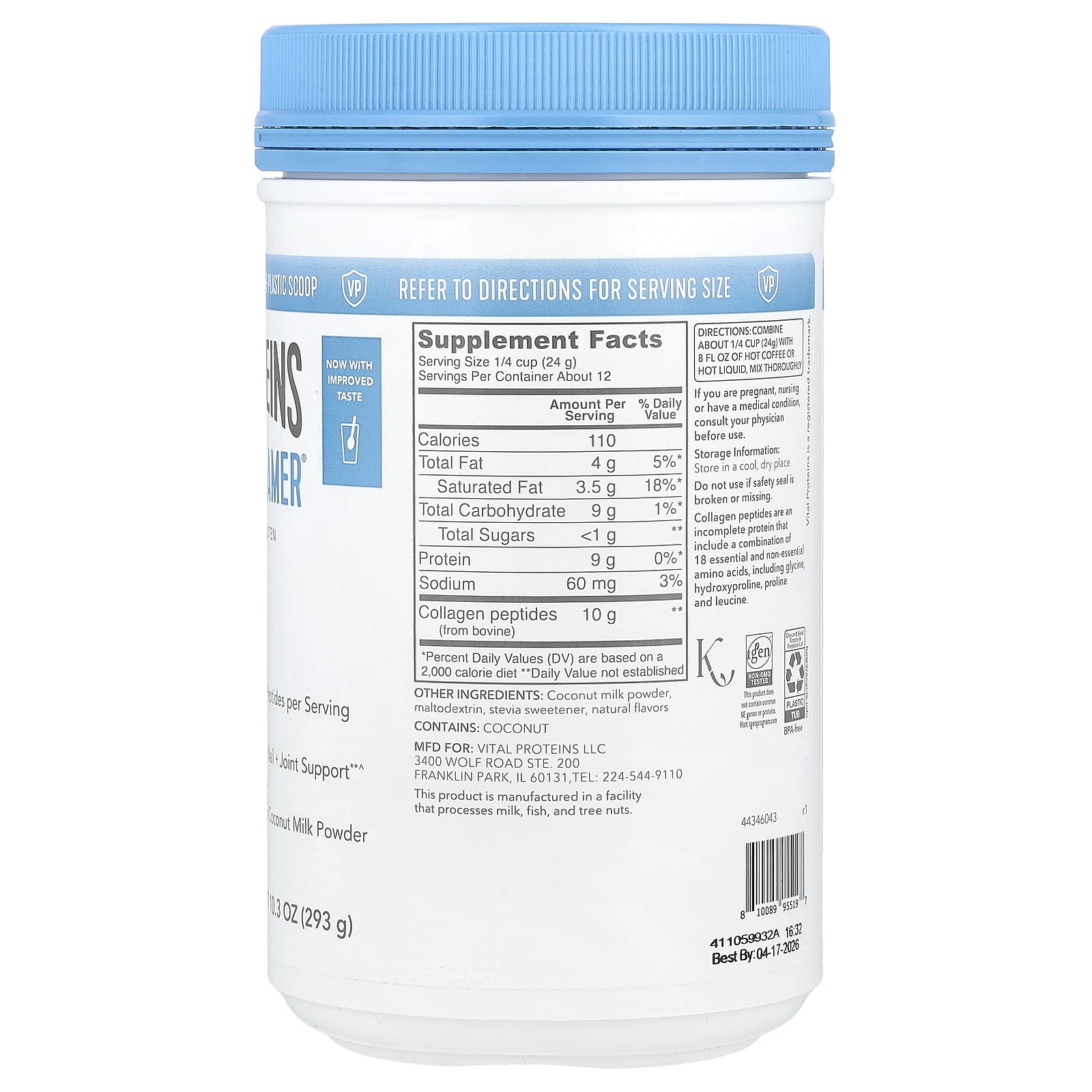 Vital Proteins, Collagen Creamer®, Original, 10.3 oz (293 g) - Image 2