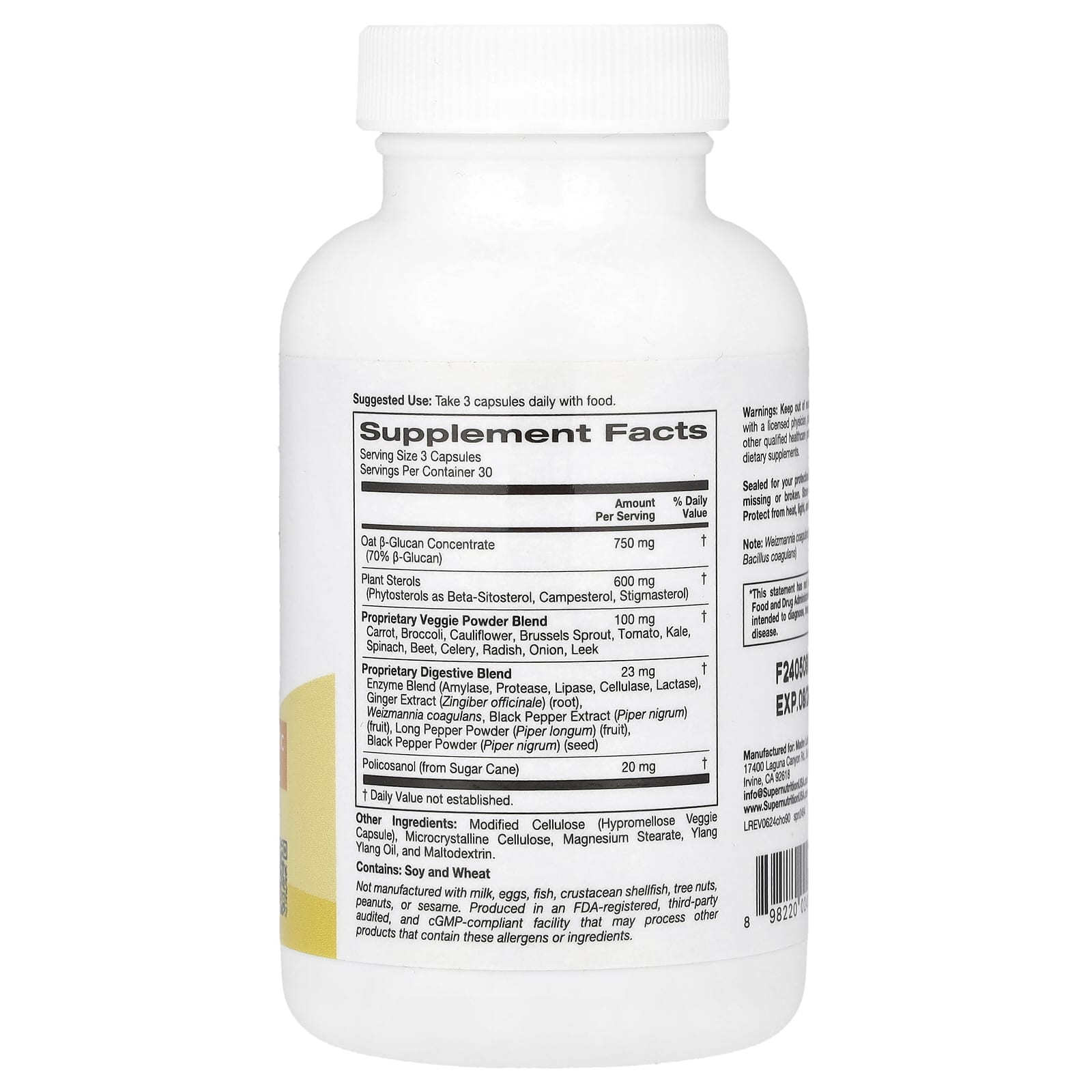 Cholesterol Support with Oat Beta-Glucan & Plant Sterols - Vegan Capsules - 90 Count - Image 2
