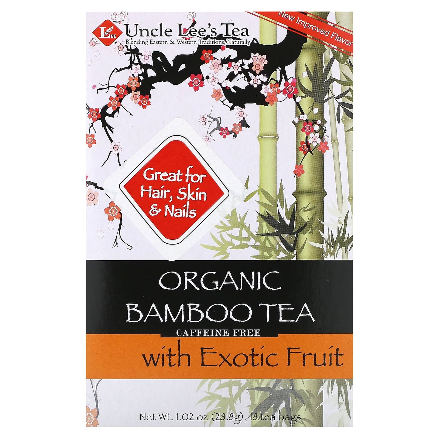 Uncle Lee's Tea, Organic Bamboo Tea with Exotic Fruit, Caffeine Free, 18 Tea Bags, 1.02 oz (28.8 g) - Image 1