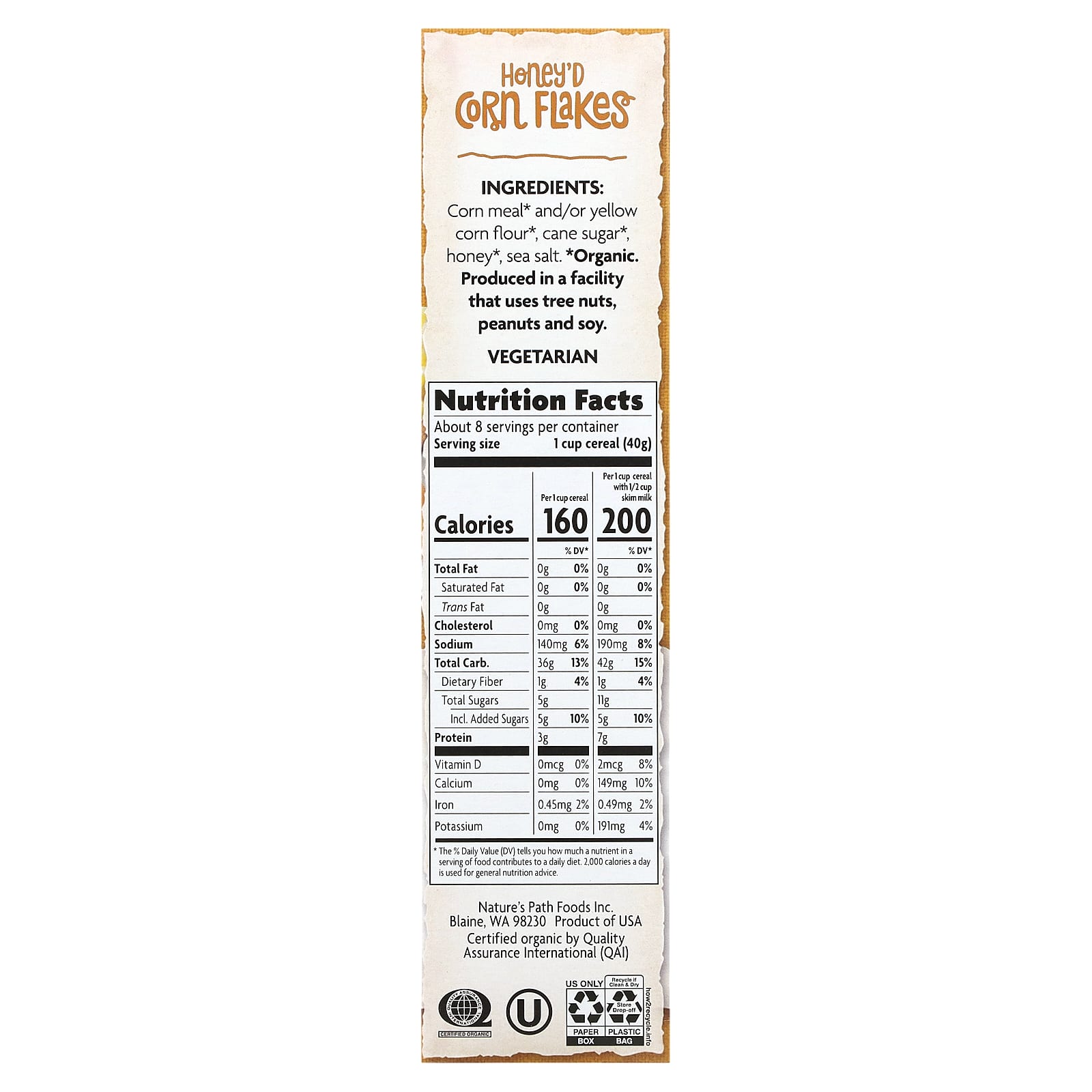 Nature's Path, Organic Honey'd Corn Flakes Cereal, 10.6 oz (300 g) - Image 2