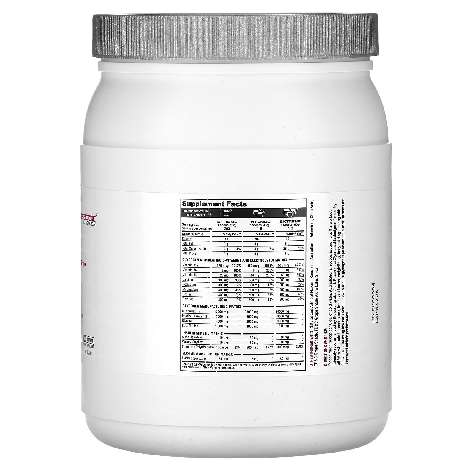 Metabolic Nutrition, GlycoLoad, Grape, 600 g - Image 2