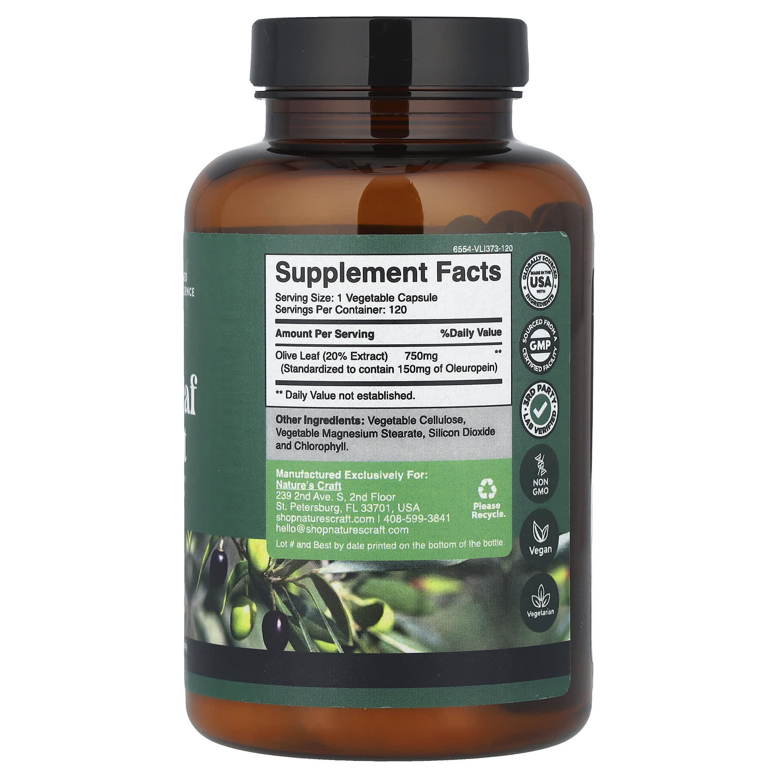 Nature's Craft, Olive Leaf Extract, 750 mg, 120 Capsules - Image 2