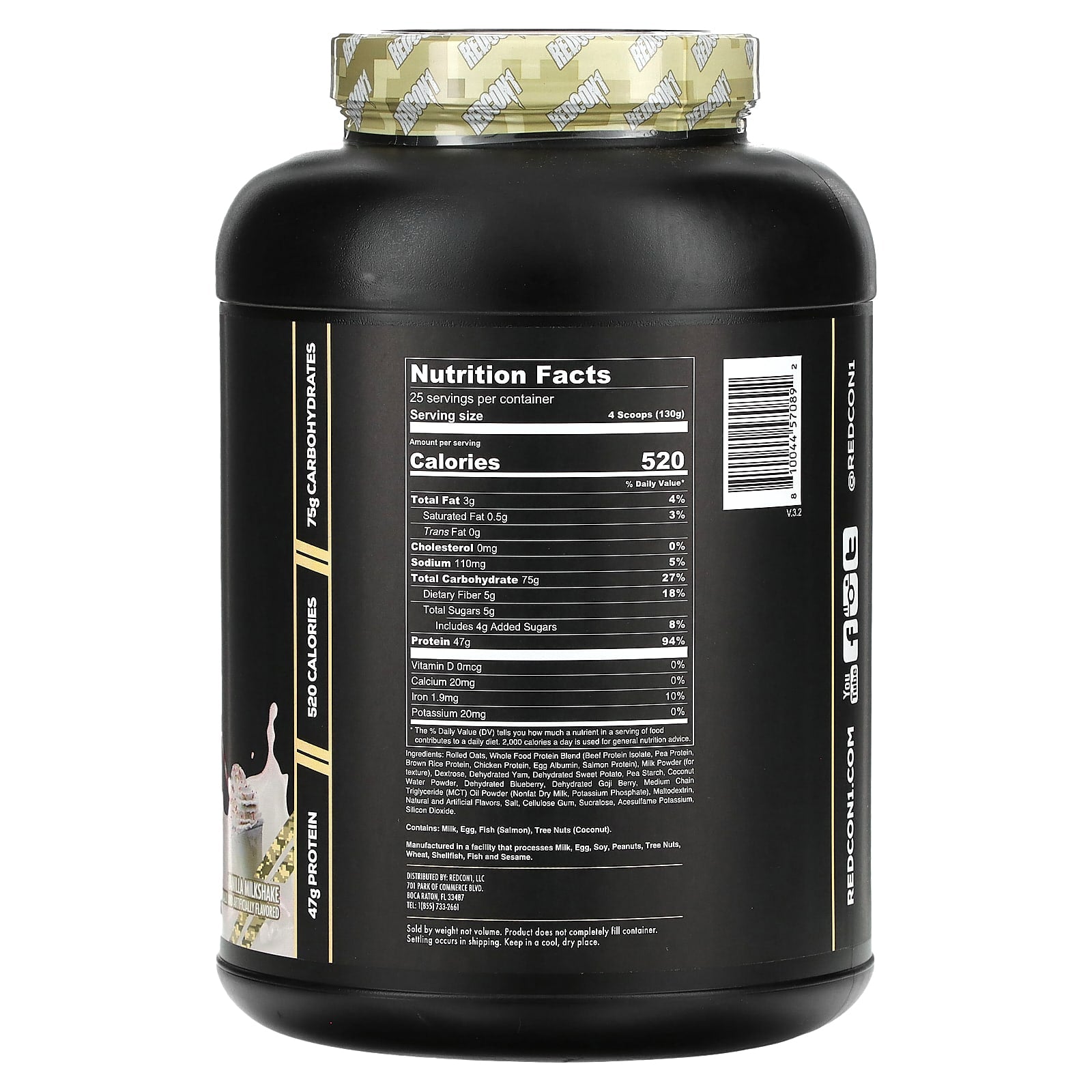 Redcon1, MRE, Whole Food Protein, Vanilla Milkshake, 7.16 lb (3,250 g) - Image 2