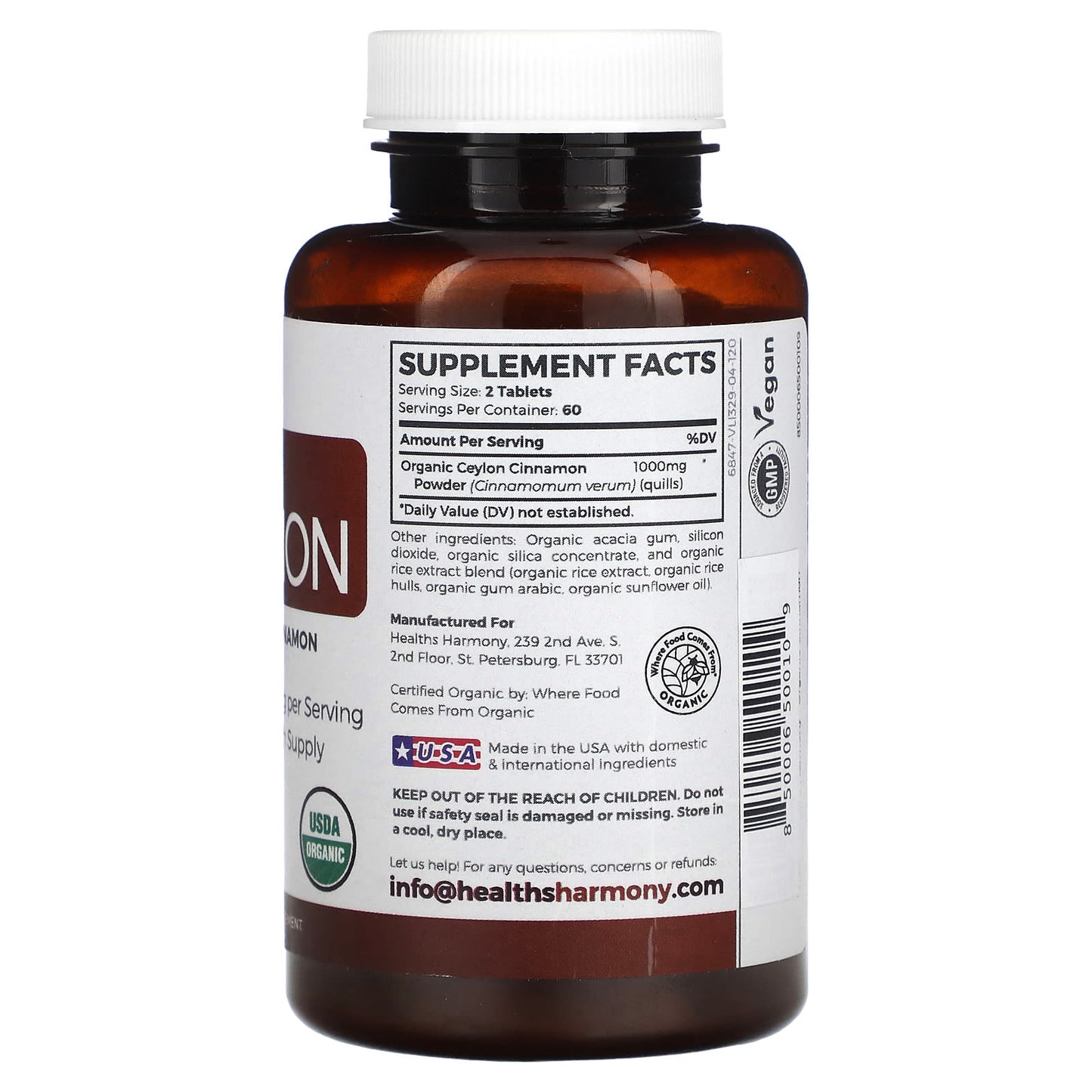 Organic Ceylon Cinnamon for Immunity and Wellness - 120 Tablets - Image 2