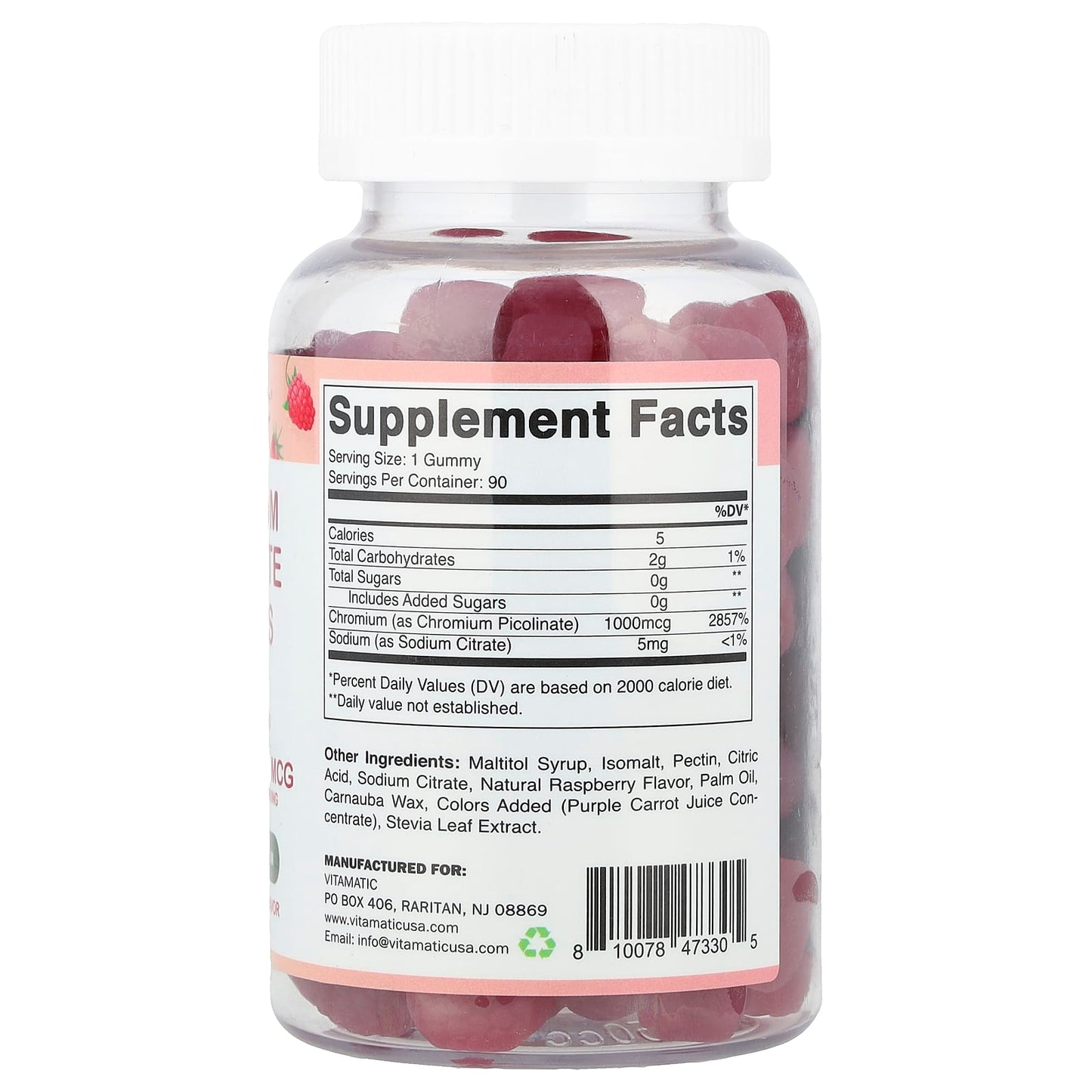 Vitamatic, Chromium Picolinate Gummies, Raspberry, 90 Gummies - Image 2