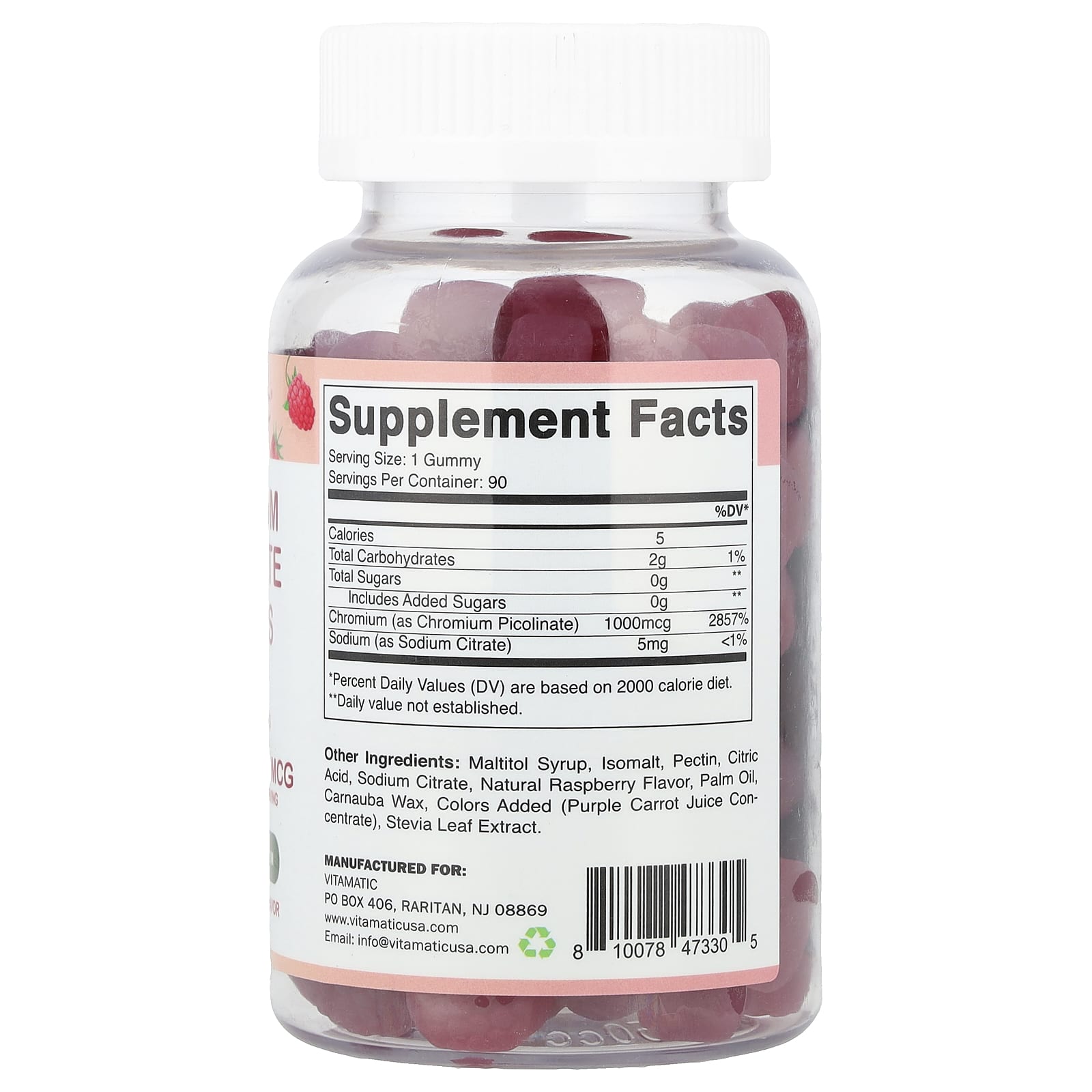 Vitamatic, Chromium Picolinate Gummies, Raspberry, 90 Gummies - Image 2