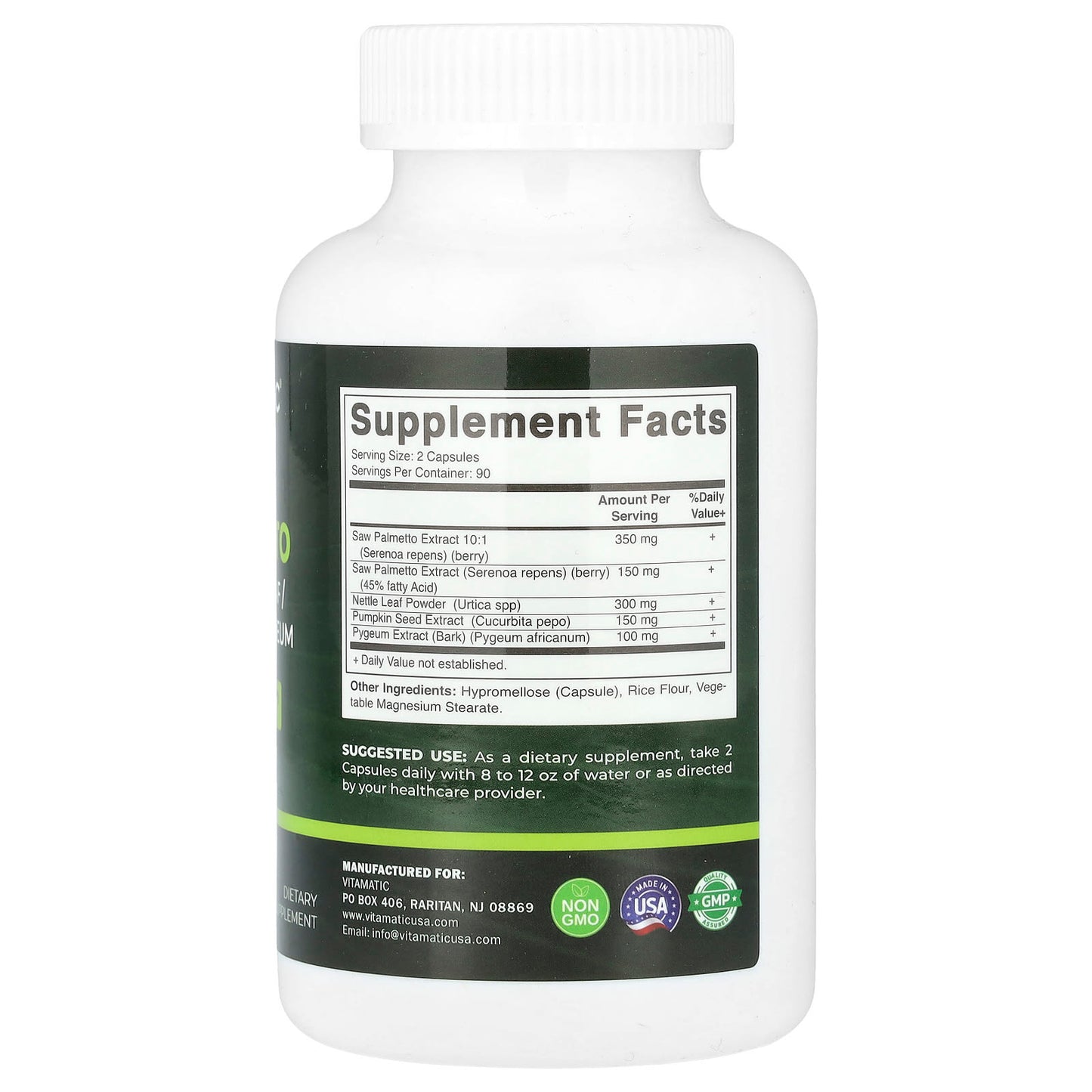 Vitamatic, Saw Palmetto + Nettle Leaf/Pumpkin/Pygeum, 180 Veg Capsules - Image 2