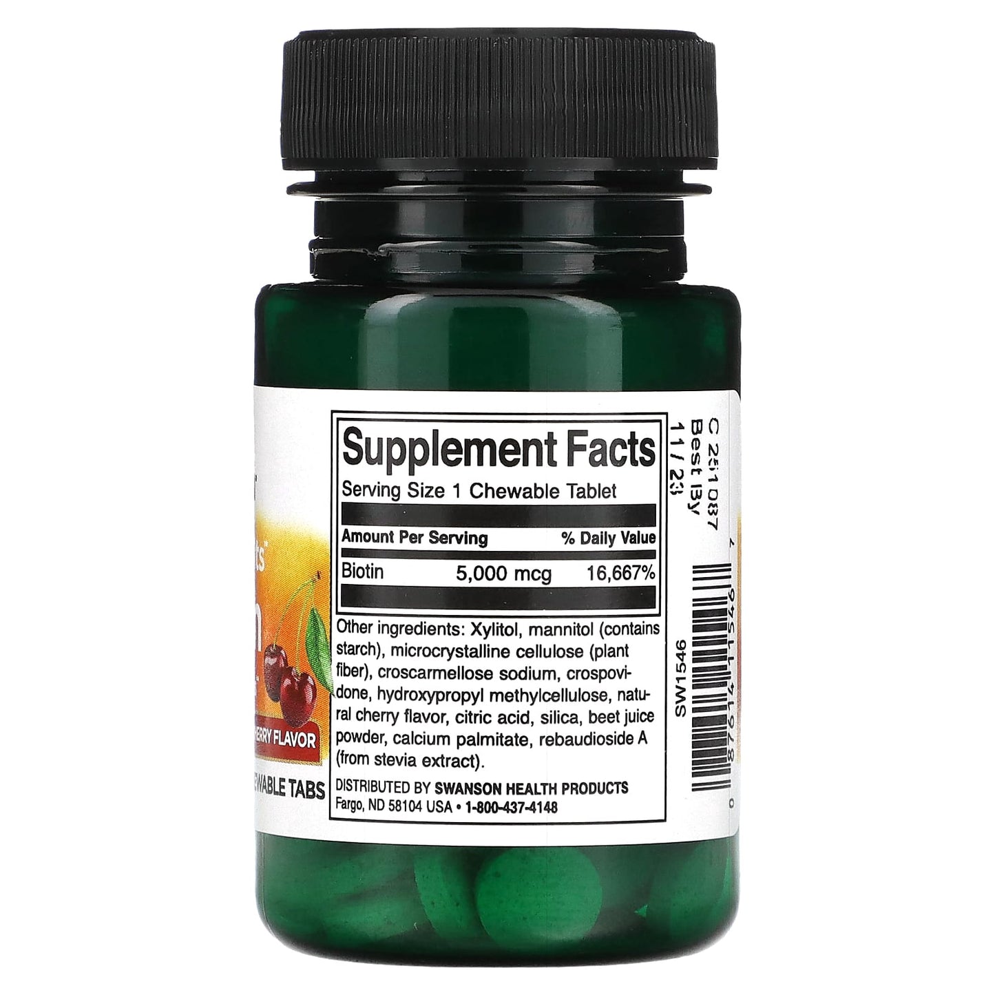 Swanson, Supplemelts, Biotin, Natural Cherry, 5,000 mcg, 60 Chewable Tabs - Image 2