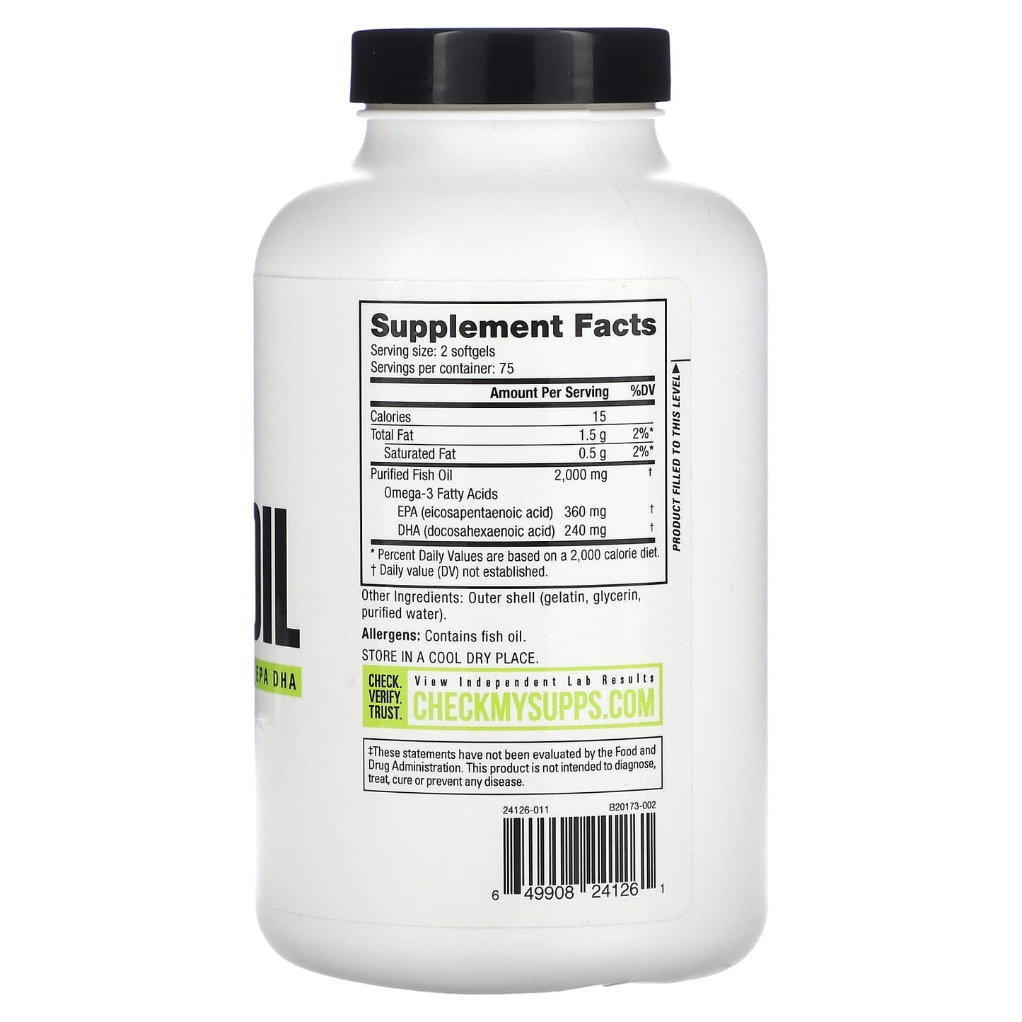 NutraBio, Omega-3 Fish Oil, 150 Softgels (1,000 mg per Softgel) - Image 2