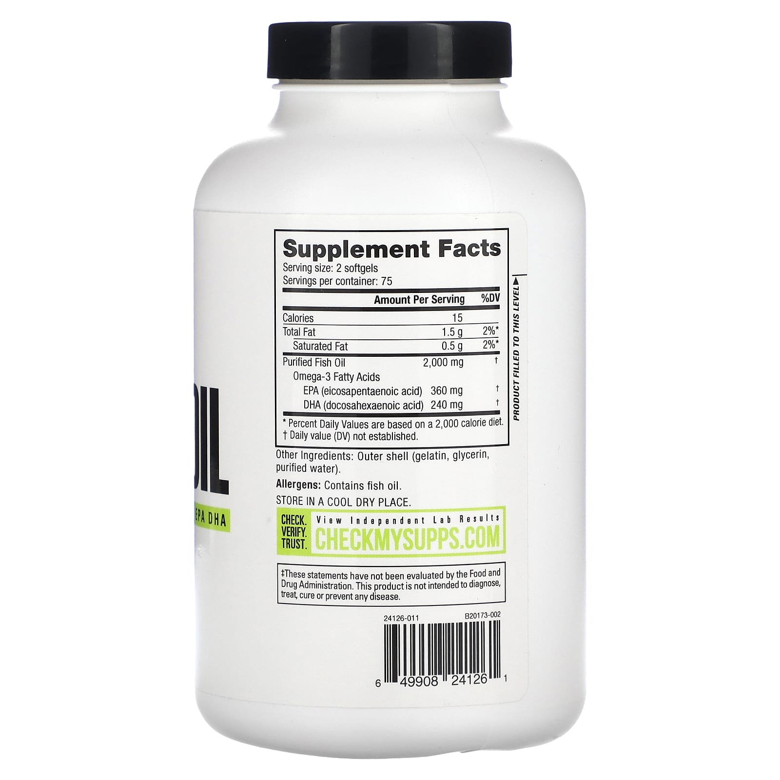 NutraBio, Omega-3 Fish Oil, 150 Softgels (1,000 mg per Softgel) - Image 2