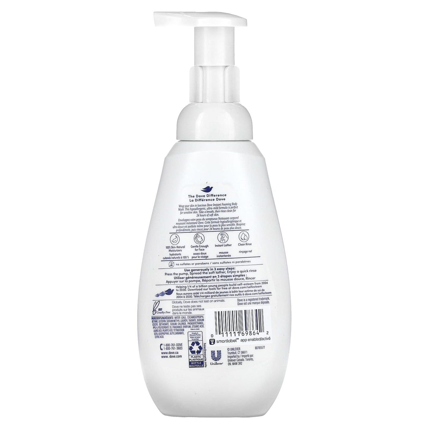 Dove Sensitive Skin Foaming Body Wash, 13.5 fl oz, Hypoallergenic & Cruelty-Free - Image 2