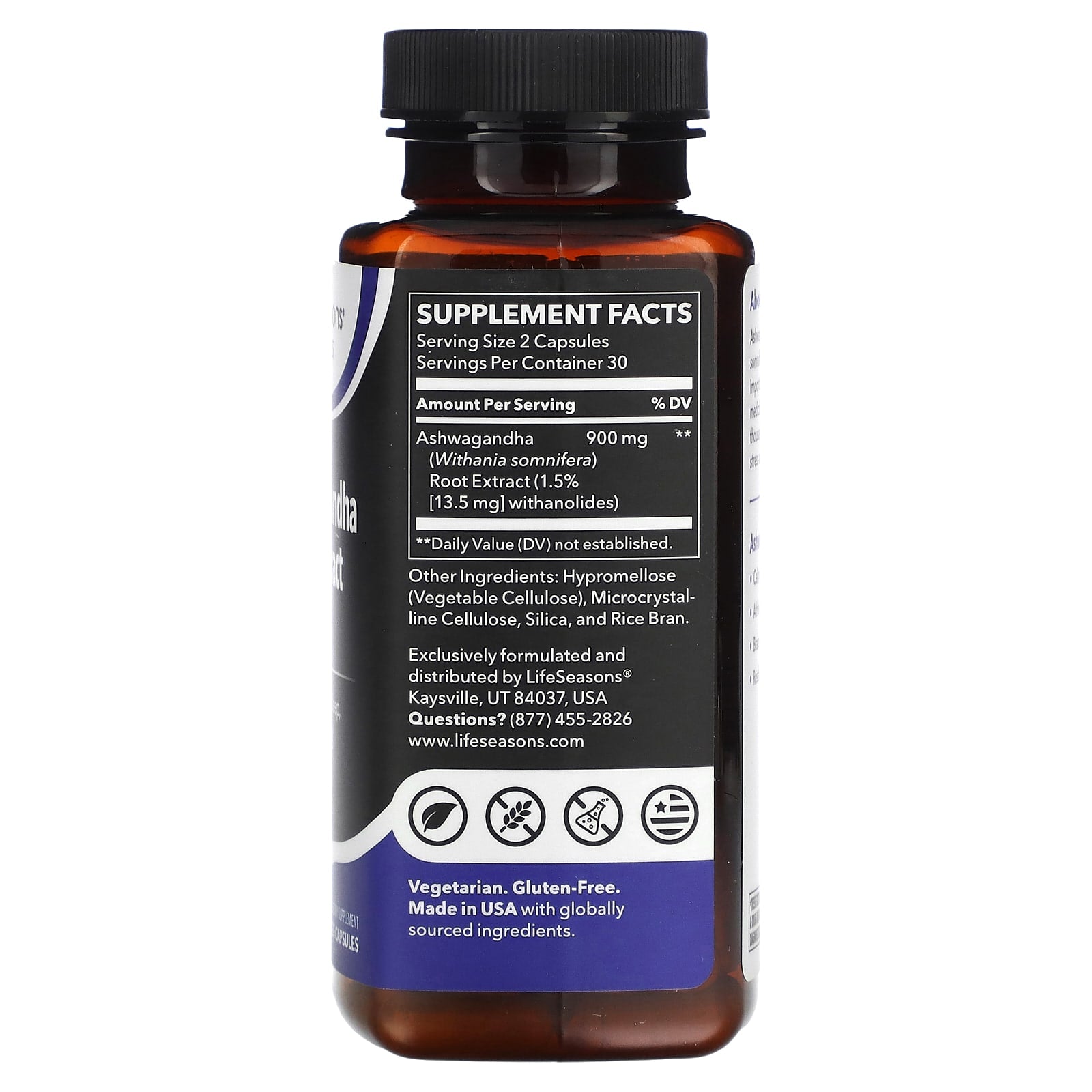 LifeSeasons, Ashwagandha Root Extract, 60 Veg Capsules (450 mg per Capsule) - Image 2