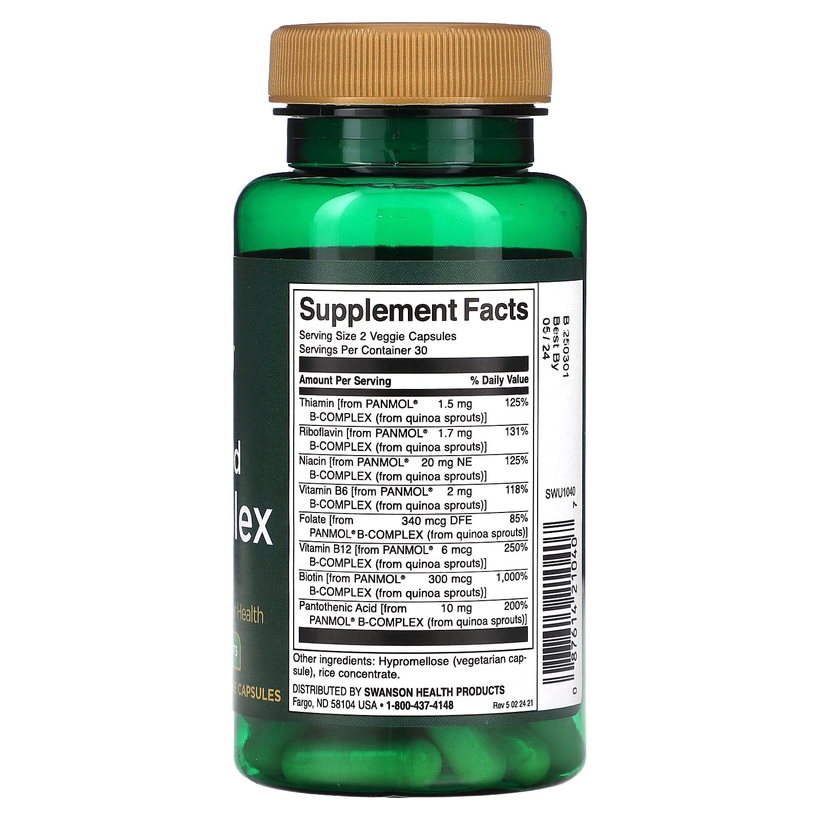 Swanson, Real Food B-Complex, 60 Veggie Capsules - Image 2
