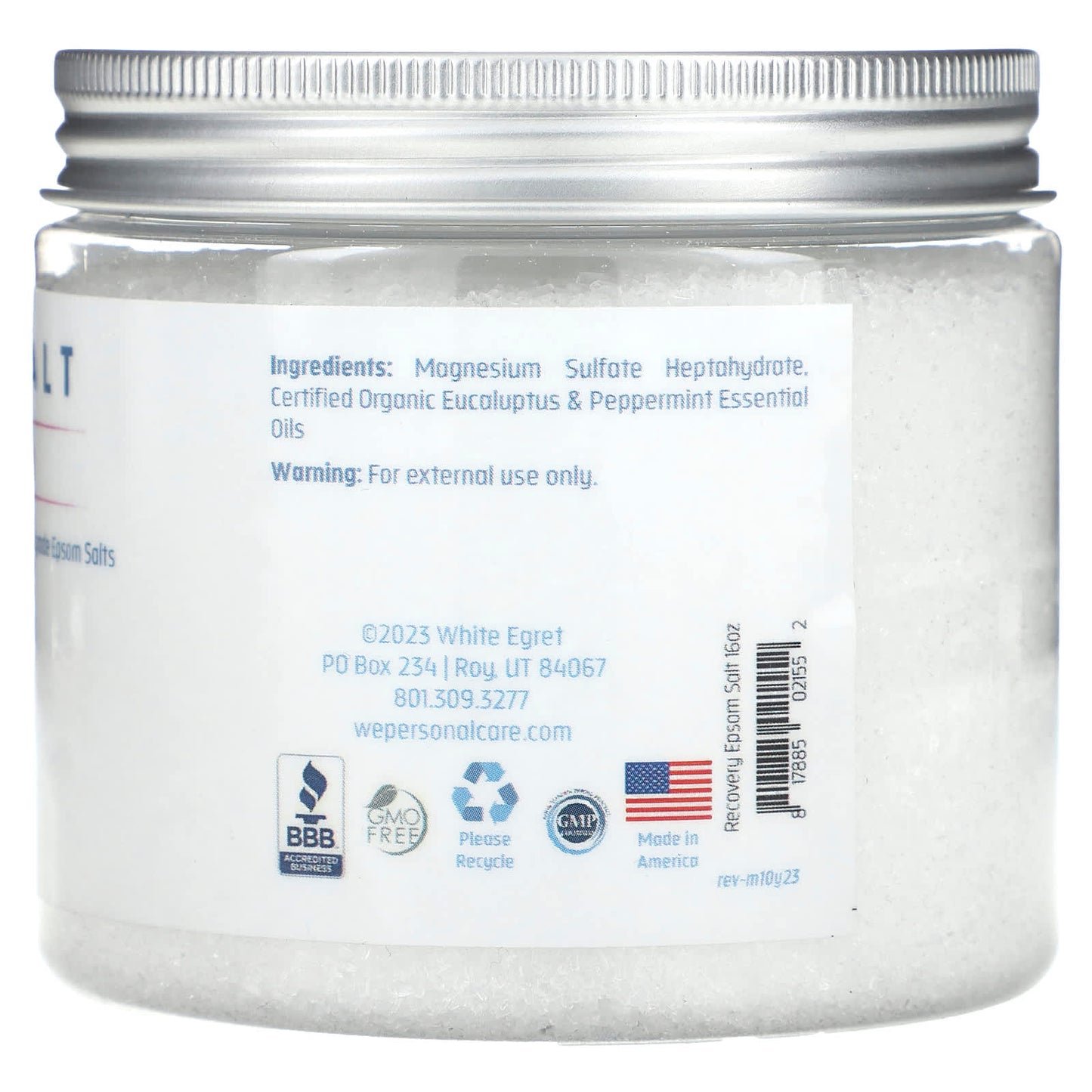 White Egret, Epsom Salt, Recovery, Eucalyptus & Peppermint, 16 oz (454 g) - Image 2