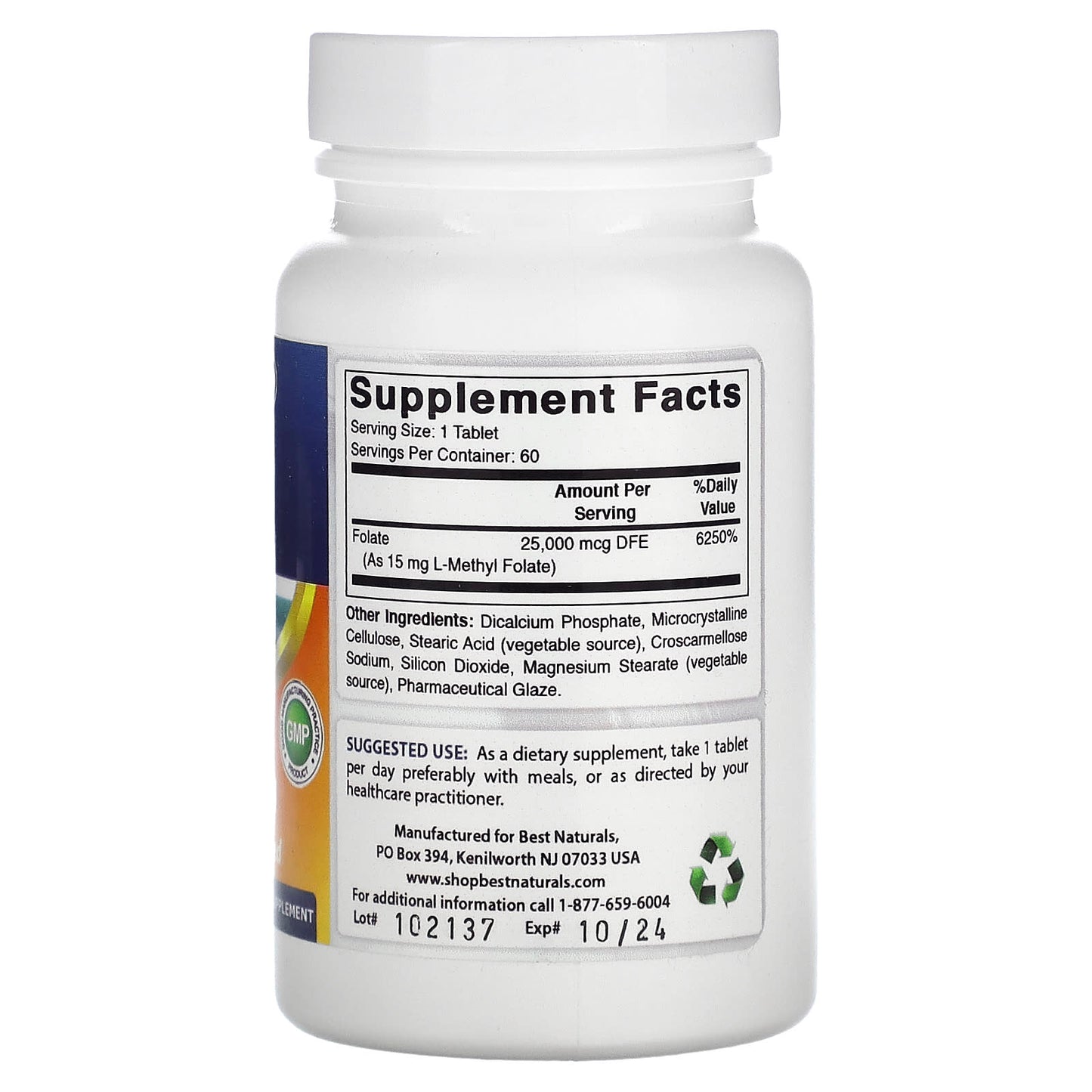 Folate Support with Best Naturals L-Methyl Folate 15,000 mcg - 60 Tablets - Image 2
