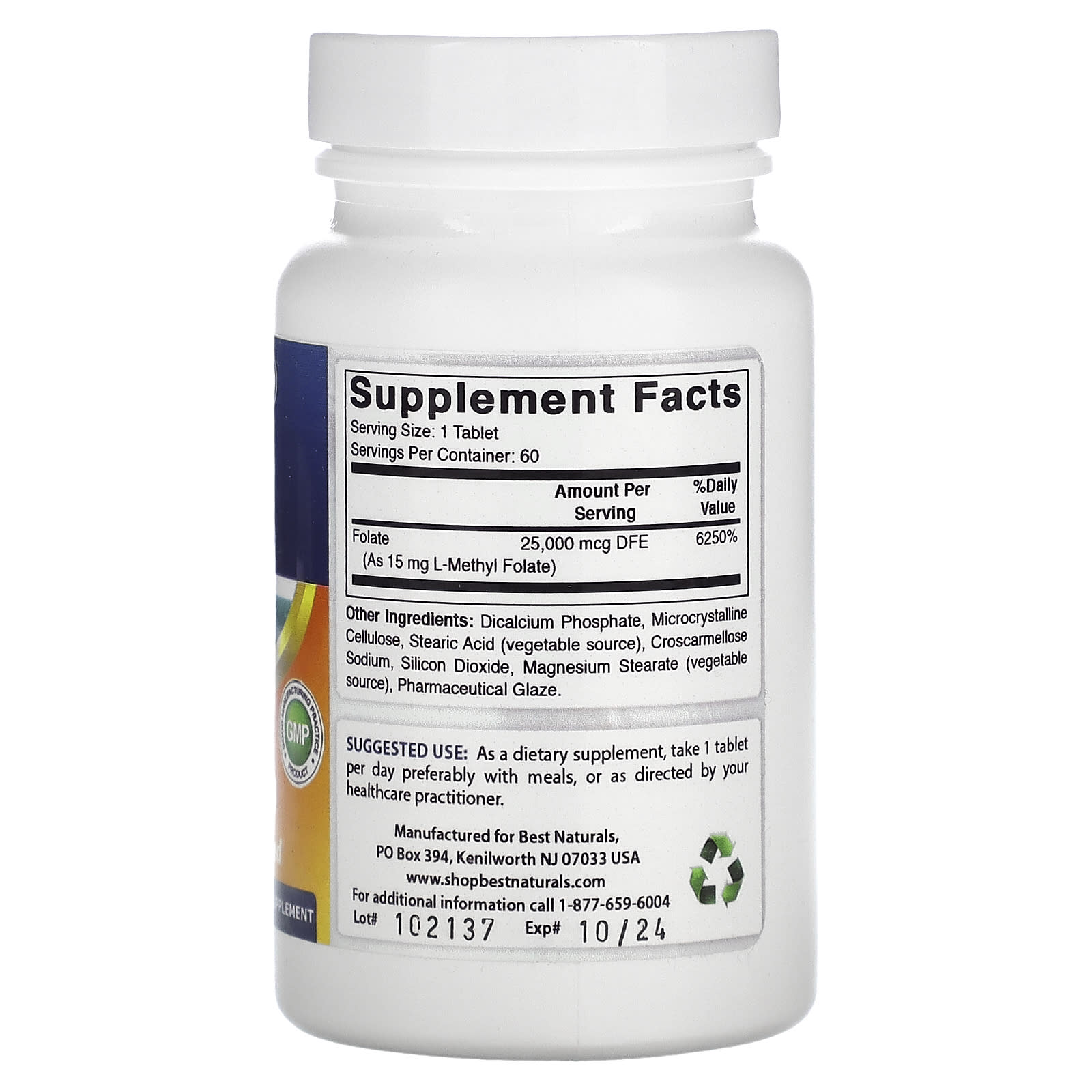 Folate Support with Best Naturals L-Methyl Folate 15,000 mcg - 60 Tablets - Image 2